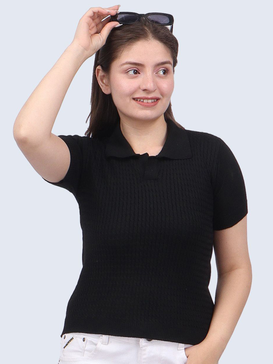 FEVERFEW Shirt Coller Striped Cotton Top