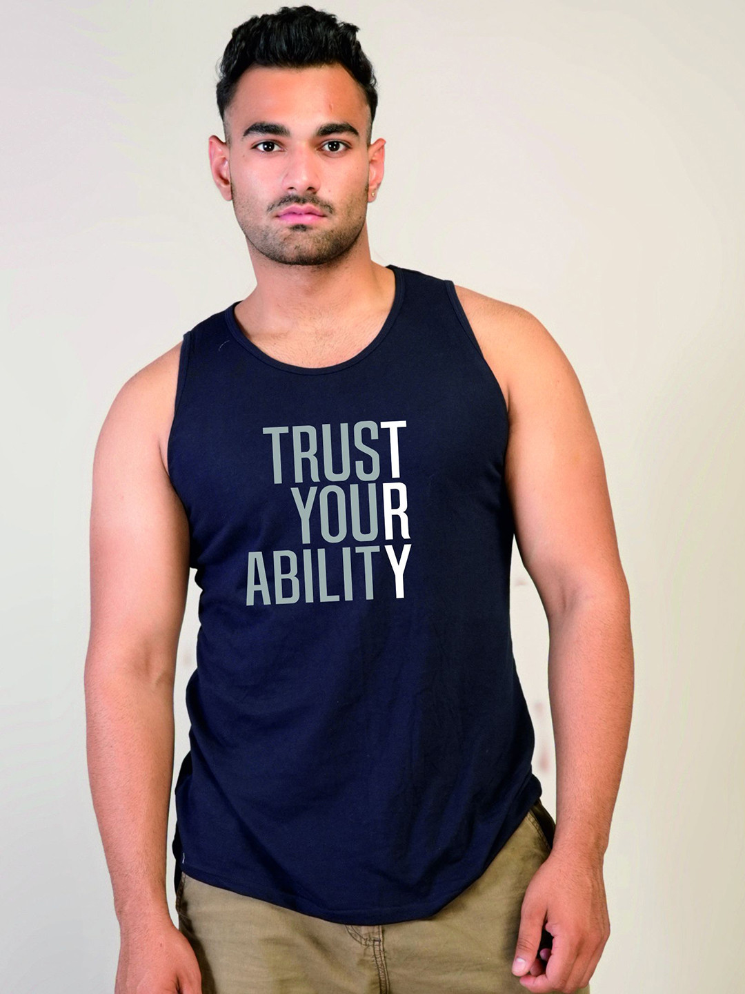 PINK GRAPES Men Printed Pure Cotton Tank Vest VEST-TRUST-BLUE-M