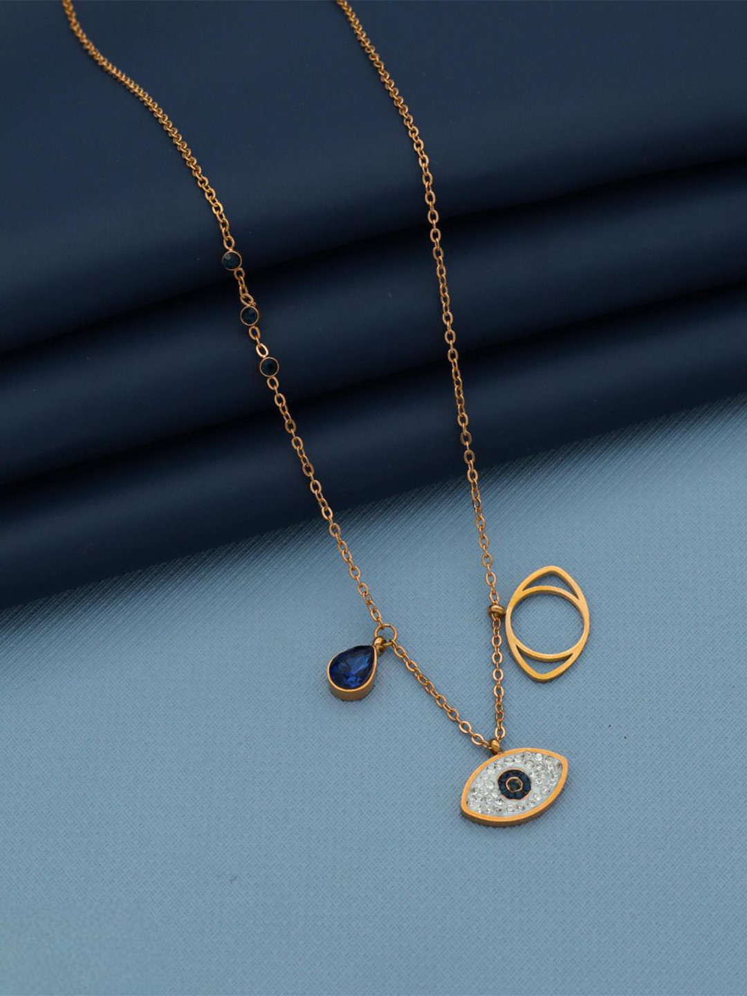 GC PREMIUM JEWELLERY Stainless Steel Stone-Studded Evil Eye Pendant With Chain