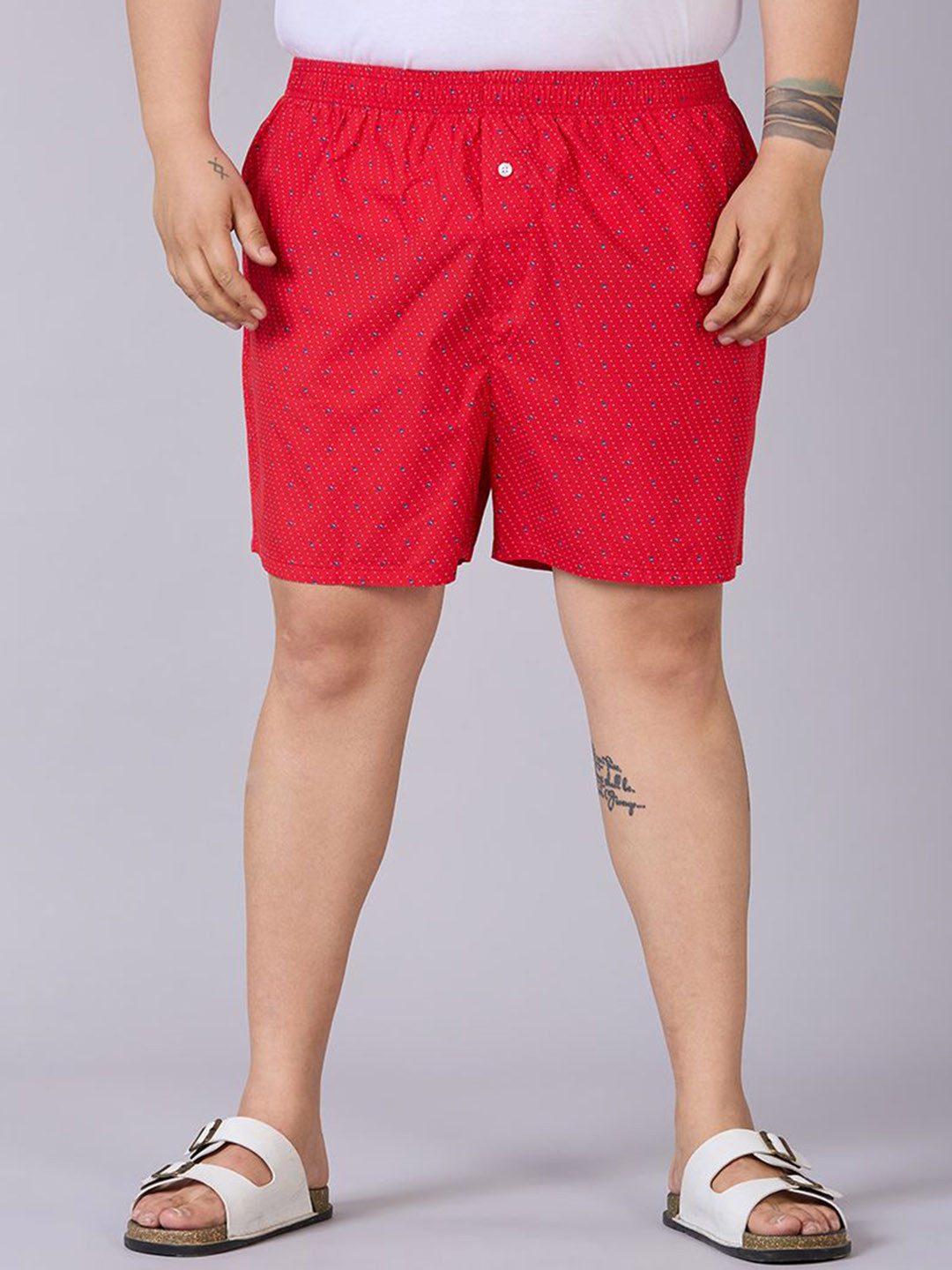 UNSIZED Men Plus Size Printed Pure Cotton Boxer USBX-125-BX015-PR01-RED
