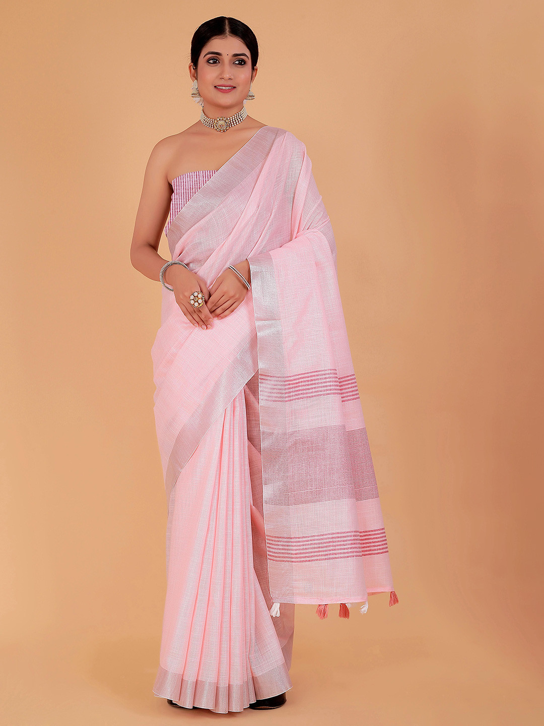 NEGRONI Pure Linen Zari Pastels Rich and Bold Traditional Saree