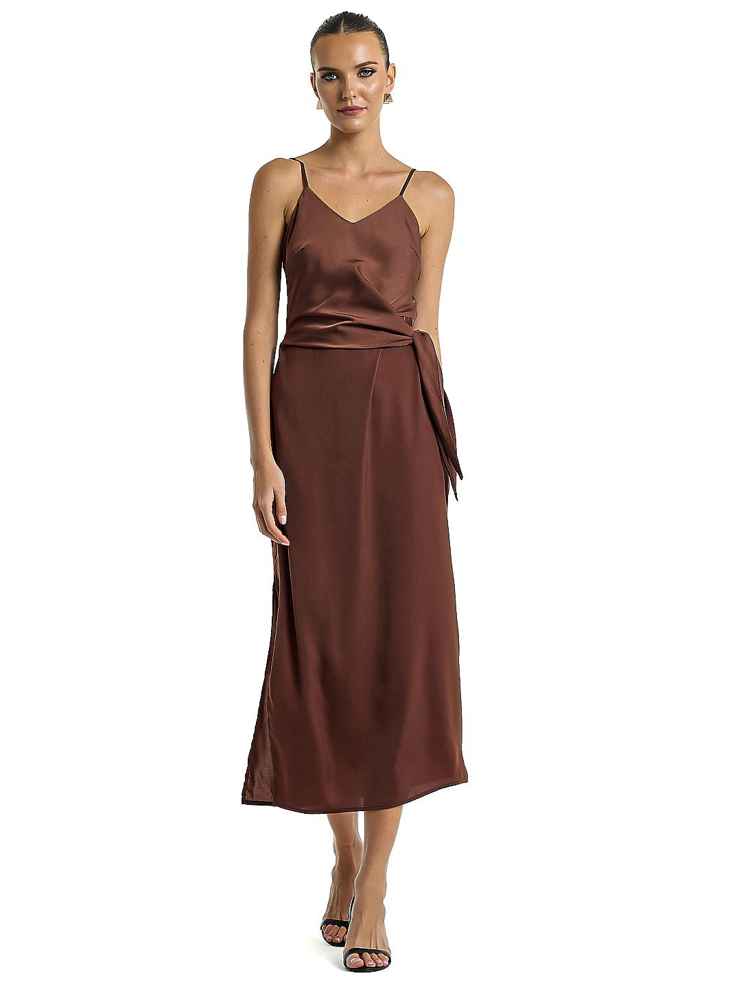 BCBG Shoulder Straps Satin Wrap Maxi Dress