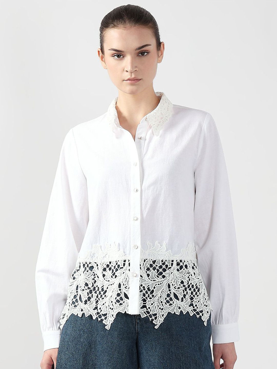 Vero Moda VM Aura Floral Self Design Pure Cotton Shirt