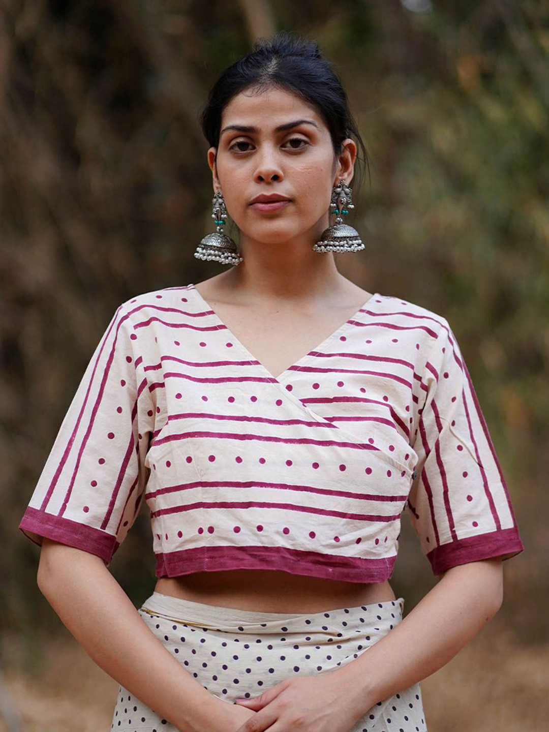 Chidiyaa Women Block Printed Cotton Saree Blouse