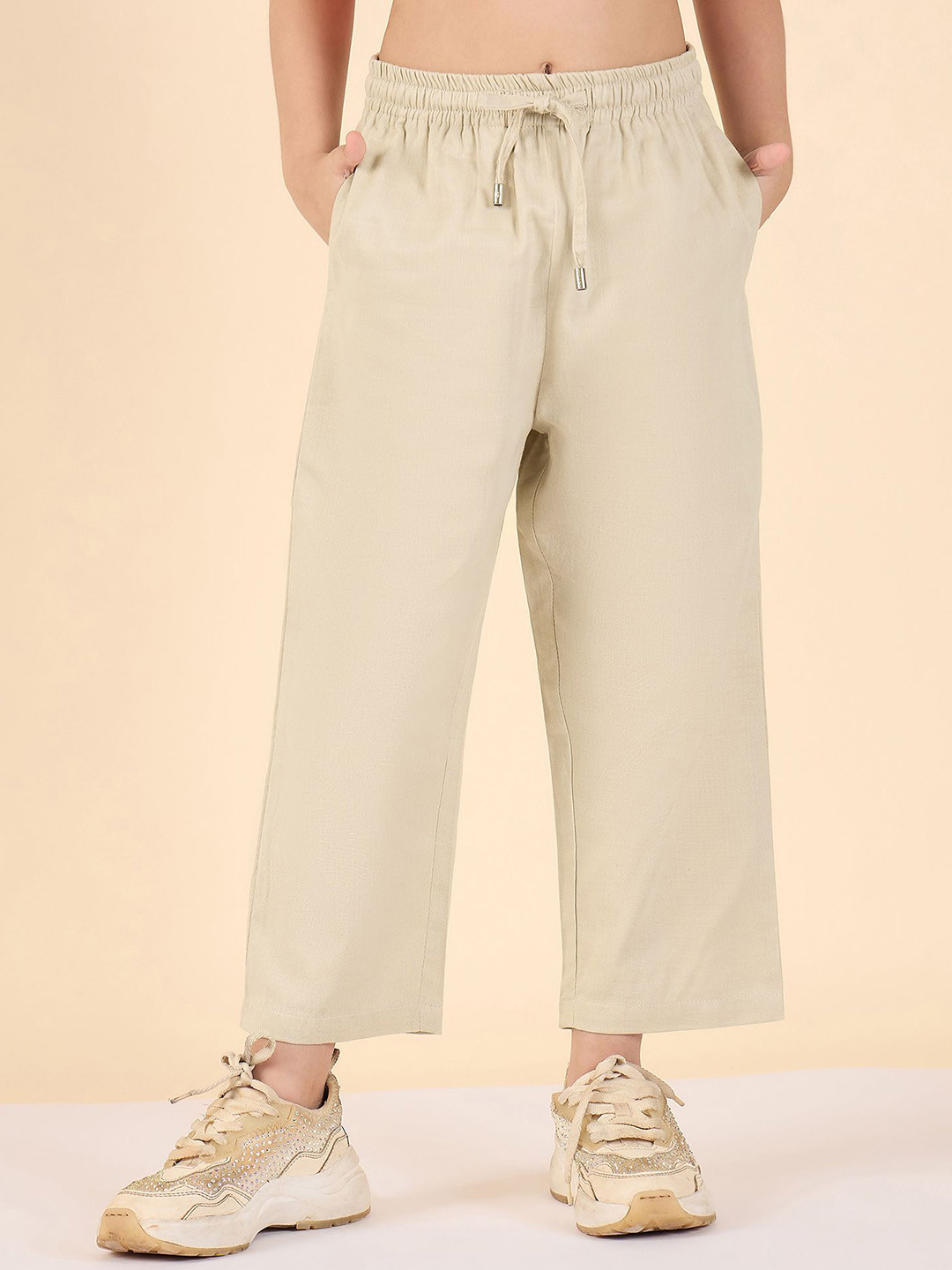 Stylo Bug Girls Mid Rise Straight Fit Wide Leg Trousers