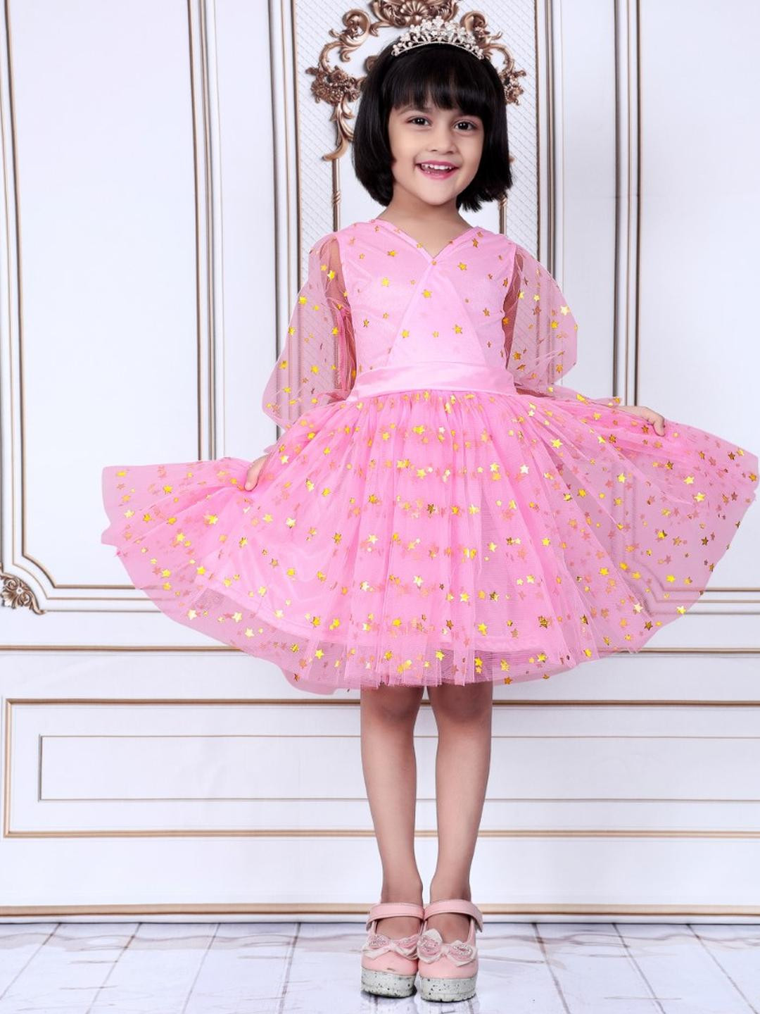 Hikuj Star Puff Sleeve Net Balloon Dress