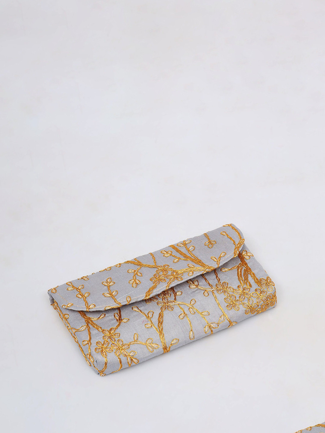 Exotic India Purse Clutch Bag with Beaded Handle and Floral Golden Thread work