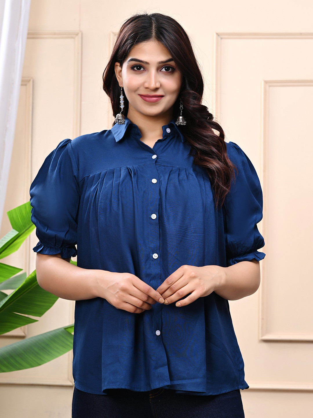 rf clothes Women Solid Shirt Collar Tunic