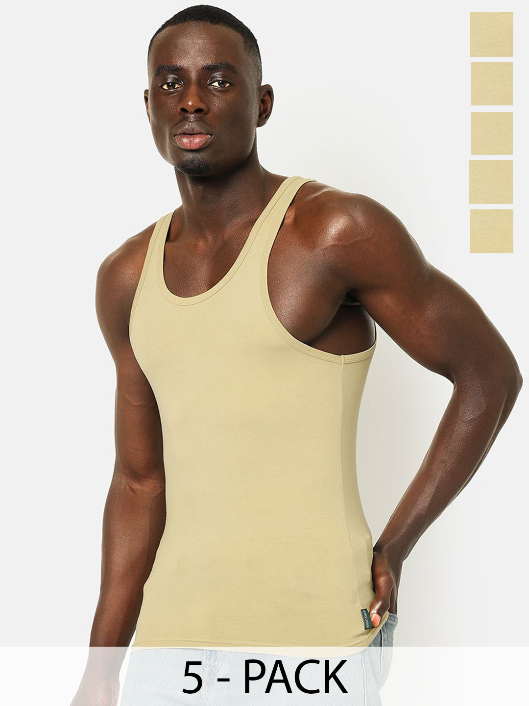 OLWEN Men Pack Of 5 Sleeveless Cotton Undershirt Vest