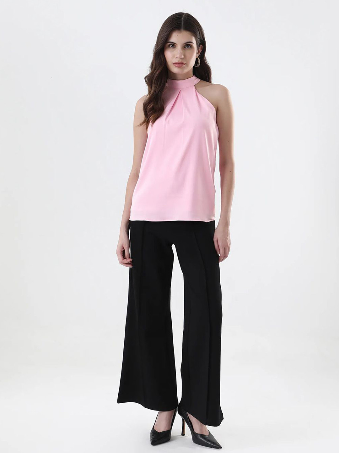 RAREISM EpFix Women Halter Neck Regular Satin Top