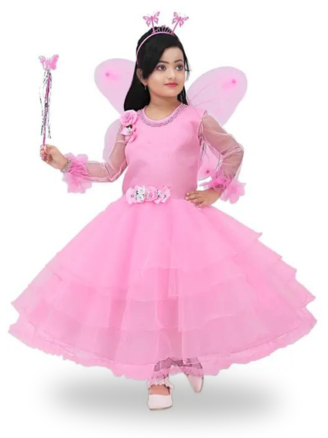 Samjho Fashion Girls Net Fit & Flare Round Neck Dress