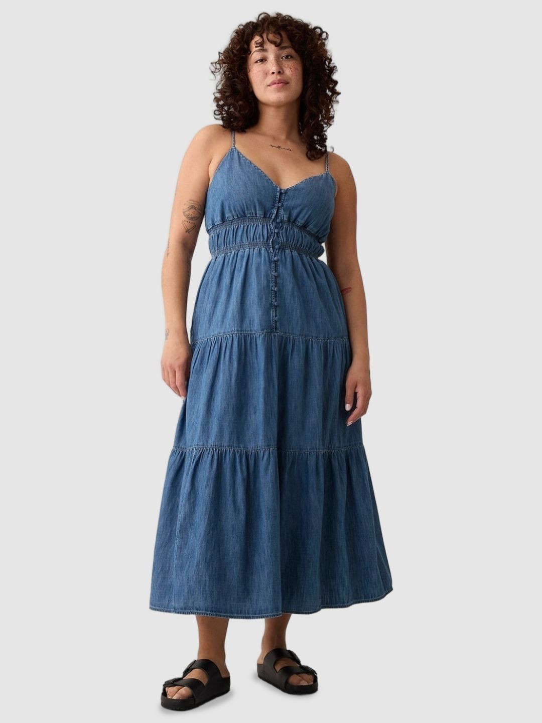 GAP Tiered V-Neck Fit And Flare Maxi Cotton Dress