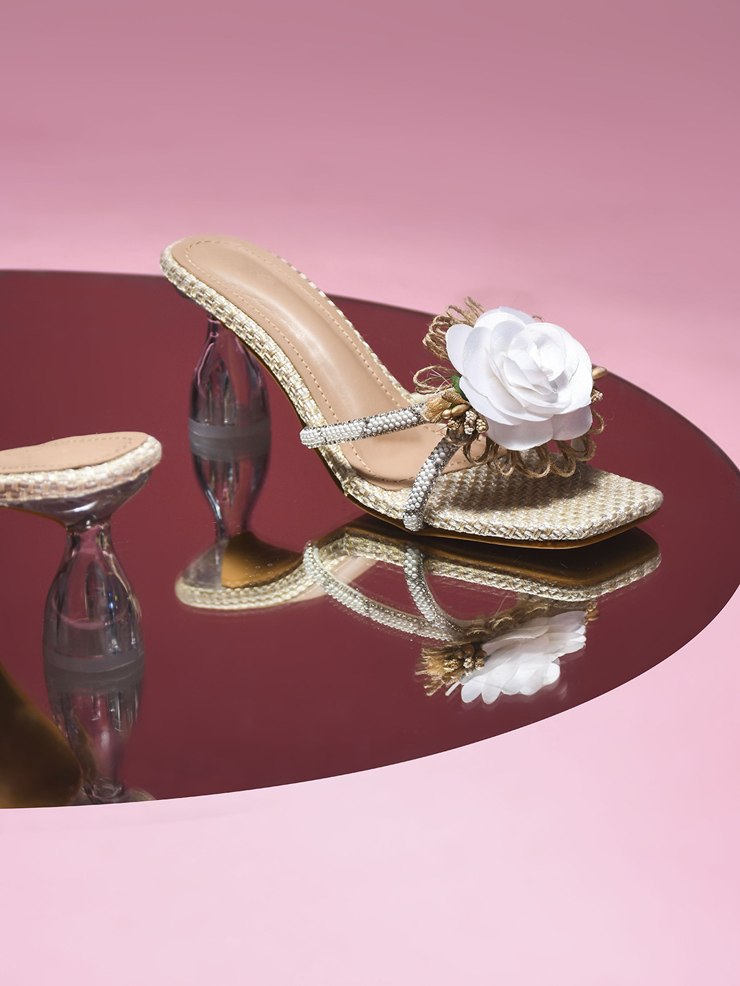 Froh Feet Floral Embellished Square Toe Kitten Sandals