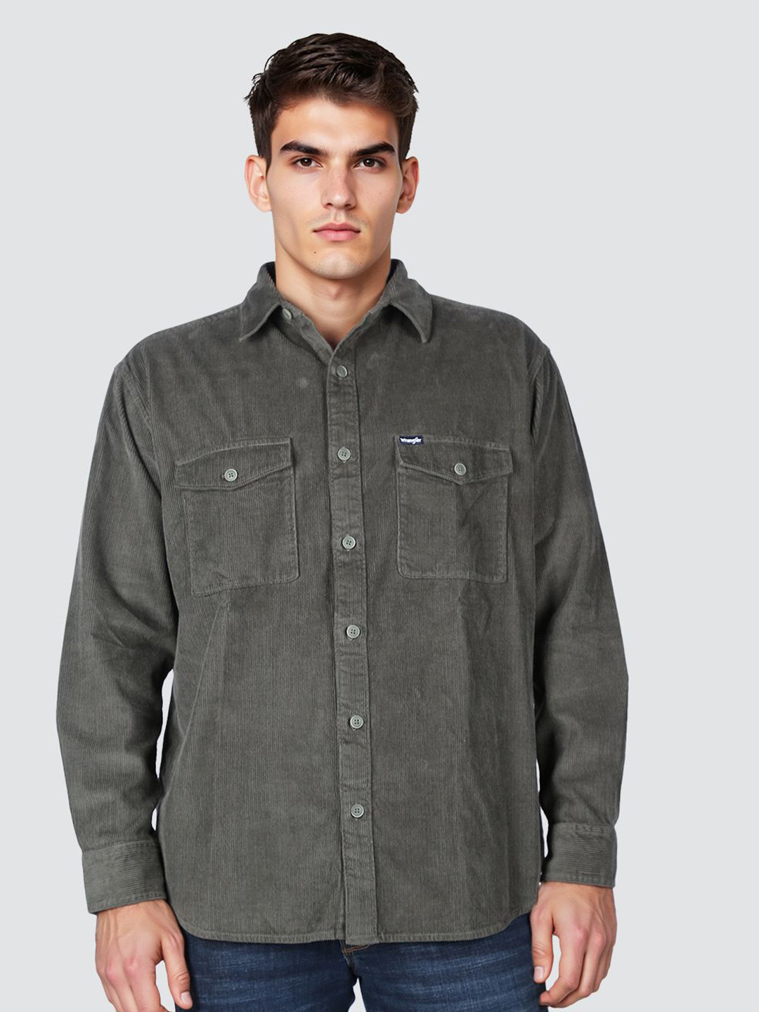 Wrangler Men Relaxed Fit Textured Spread Collar Cotton Casual Shirt