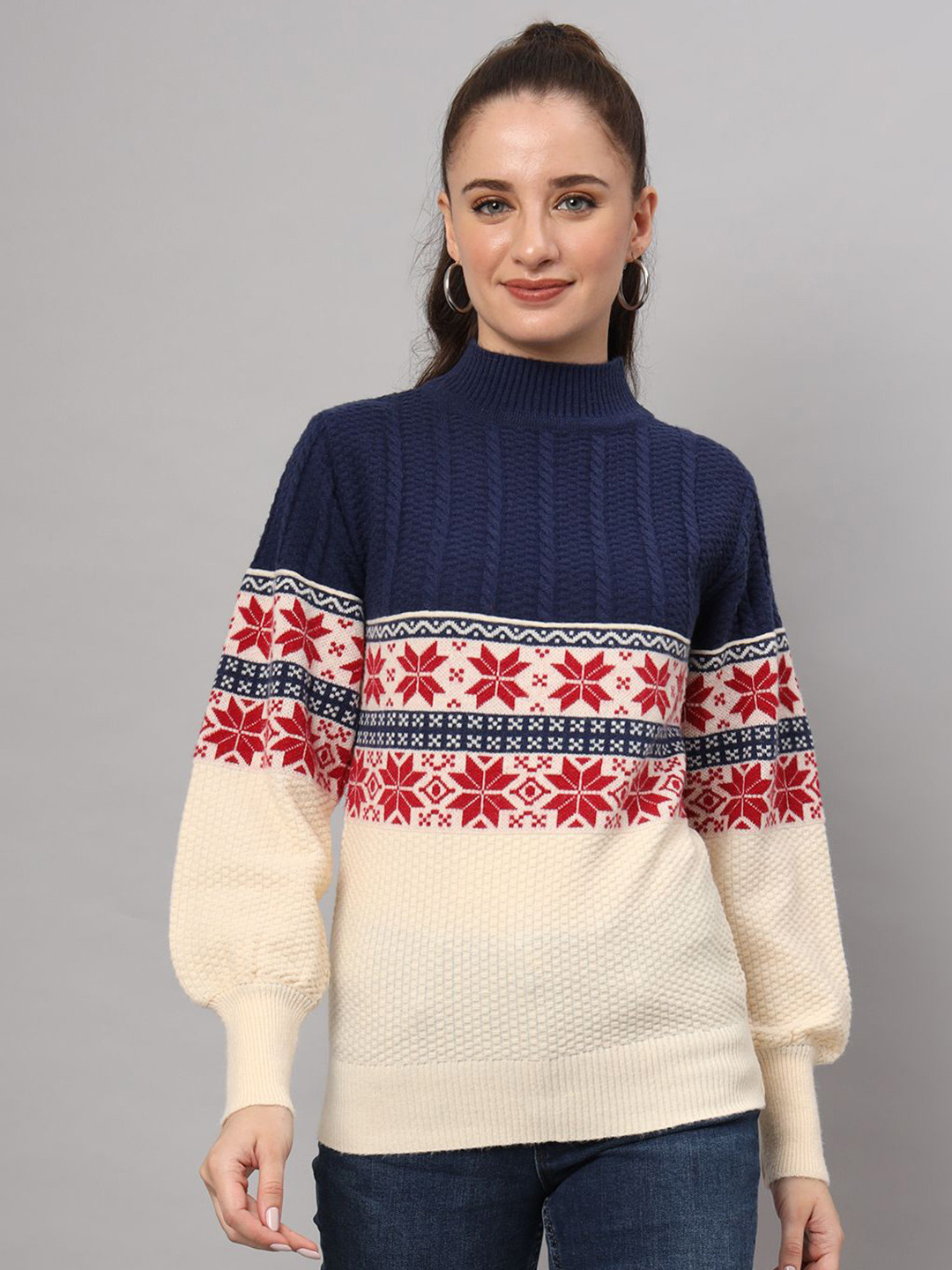 MODKLINE WITH MK Women Self Design High Neck Woollen Pullover Sweaters