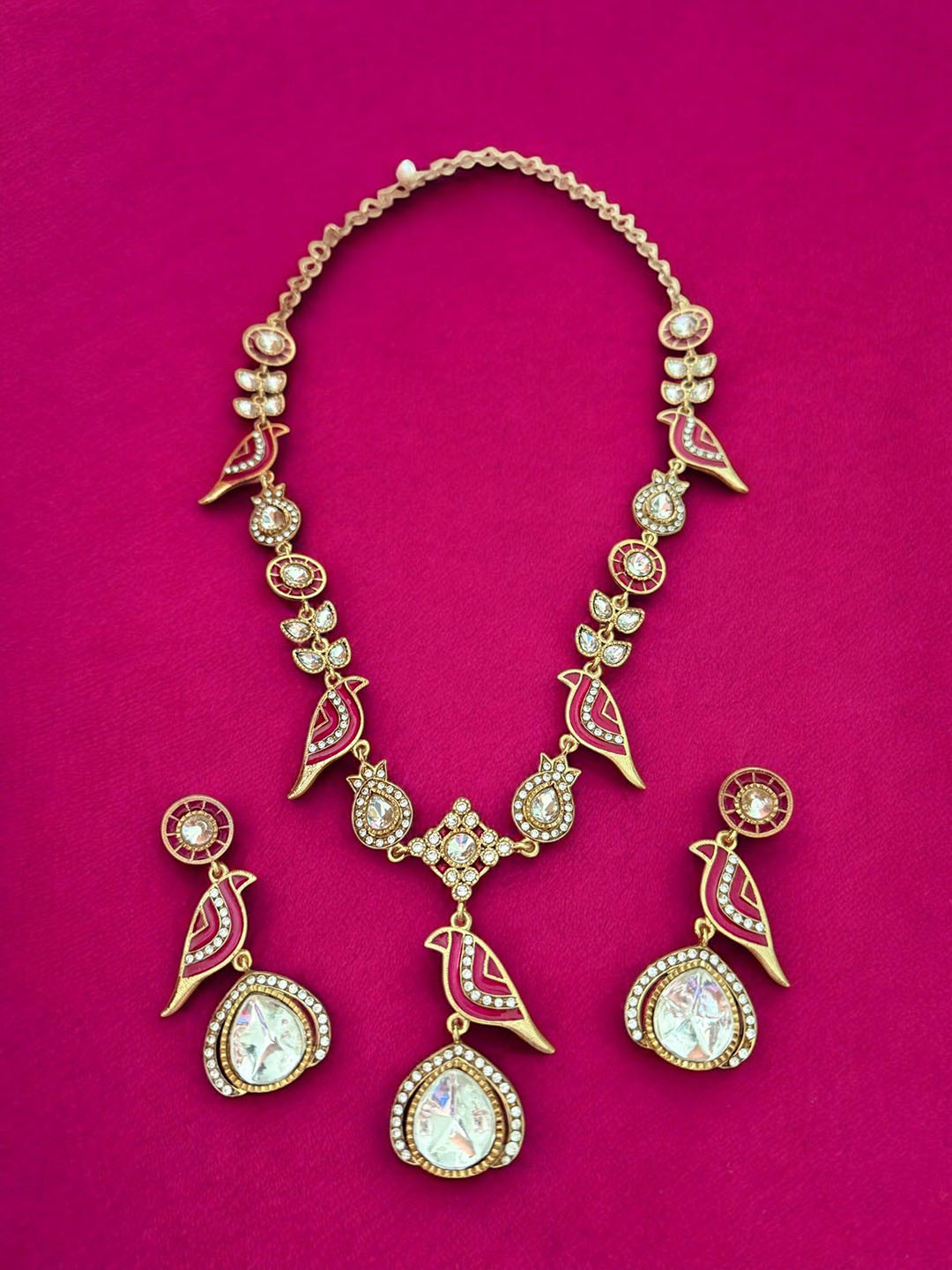 Rebekah Bird Motif Artificial Stone-Studded Jewellery Set