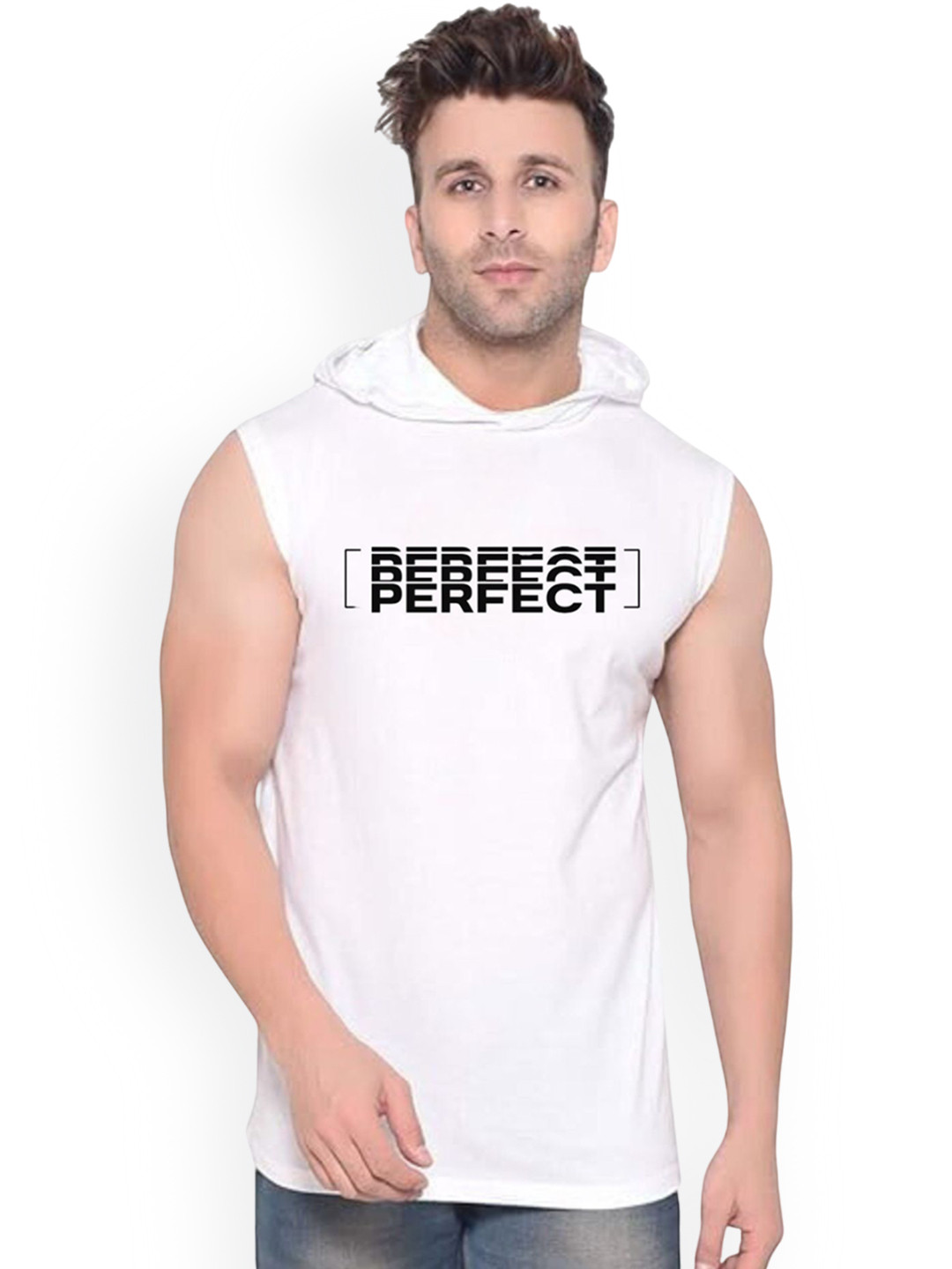 FABSTIEVE Perfect Printed Cotton Hooded Neck Gym-Vest
