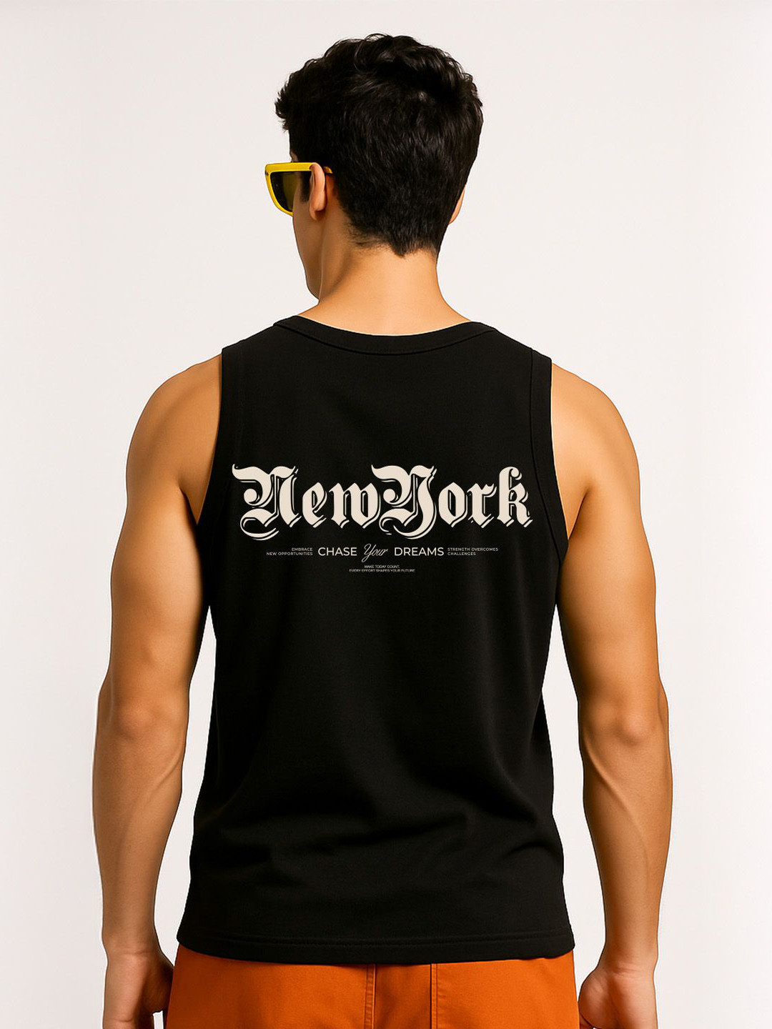 VEIRDO Men Regular Fit Black Printed Pure Cotton Innerwear Vests G4_NY_BLK