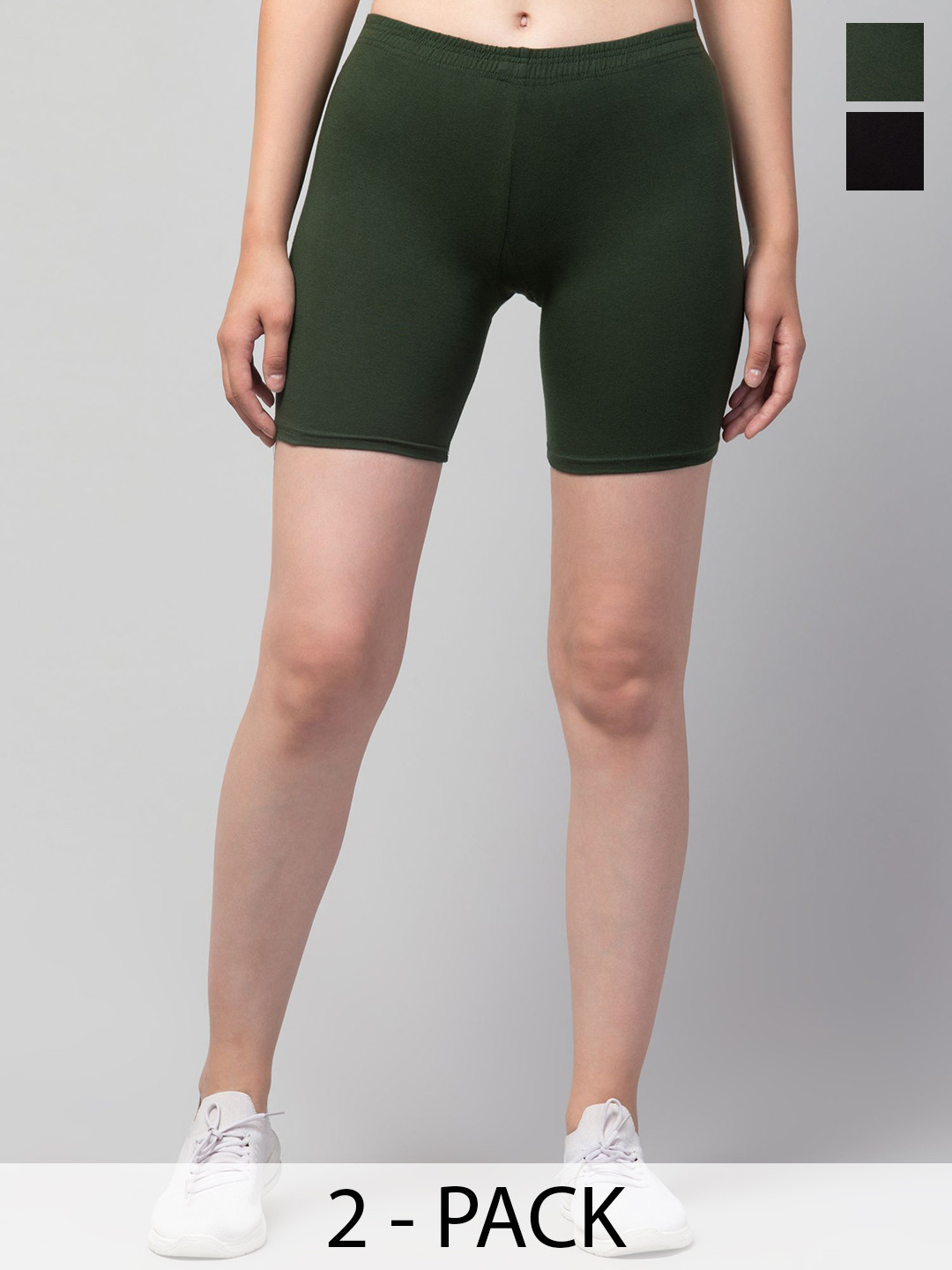 Attire Zone Women Pack of 2 Skinny Fit Low-Rise Moisture Absorbent Cycling Sports Shorts