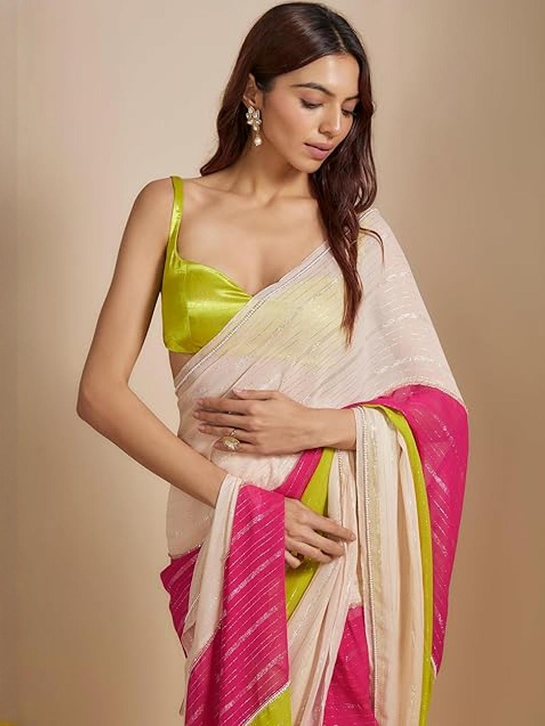 Peachmode Multicolor Pure Georgette Saree