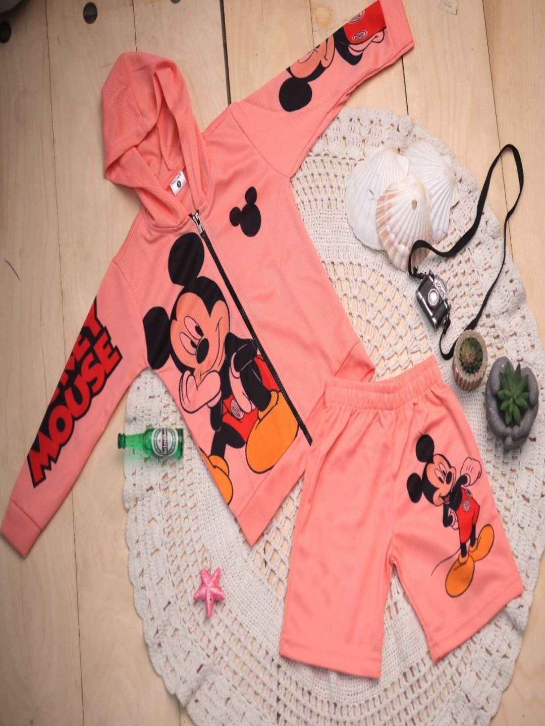 BLOOD PANTHER Boys Mickey Mouse Printed Hooded Sweatshirt With Shorts