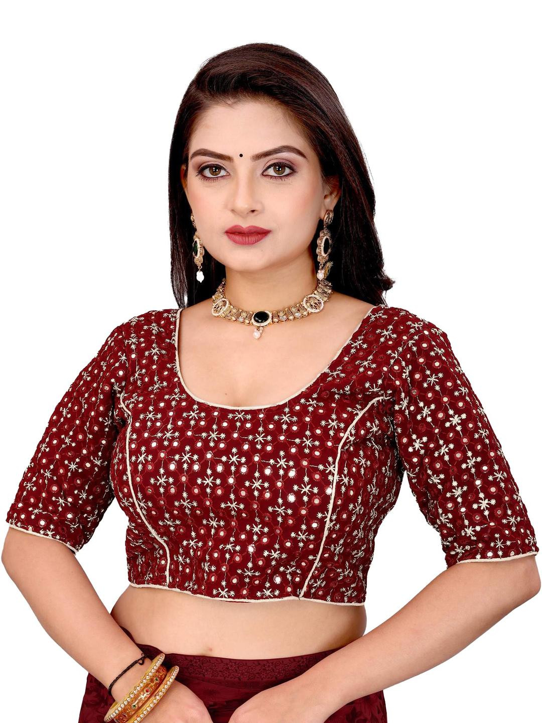 PU FASHION Embroidery Mirror Work Zari Georgette Blouse