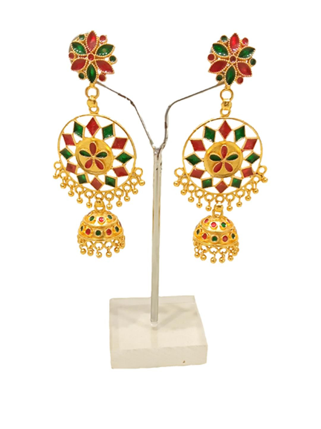 Balaji Gold & Multicolour Circular Jhumkas Earrings