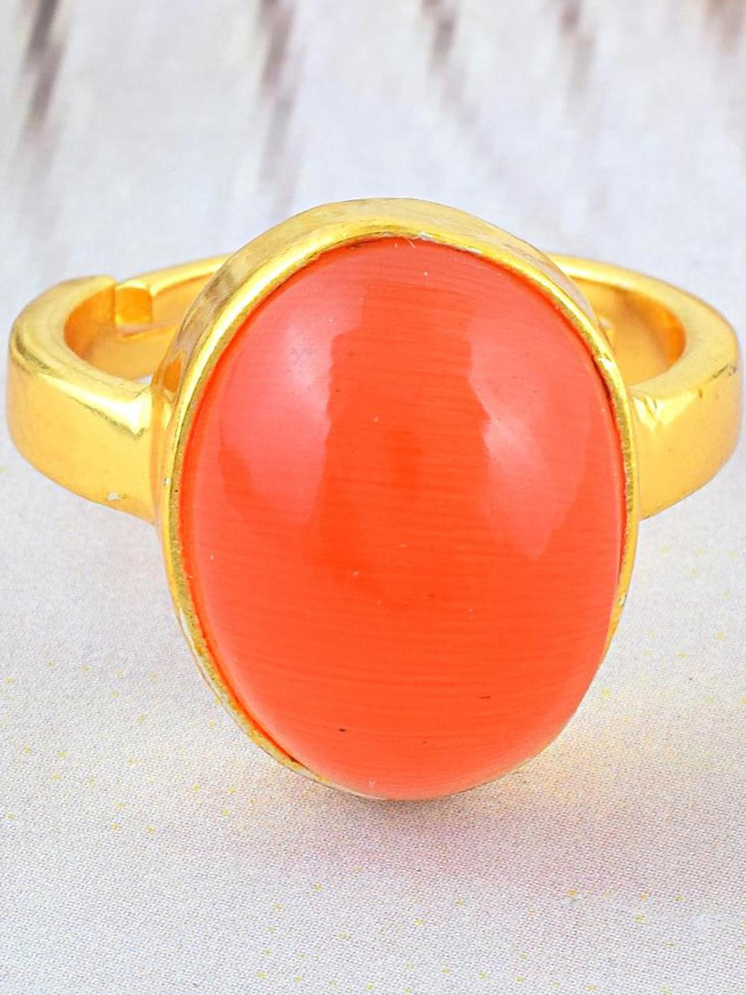 MEMOIR Red Cats Eye Gold Plated Finger Ring