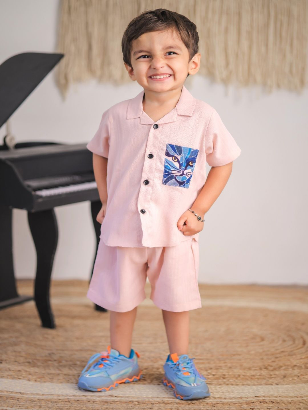 BLOOD PANTHER Boys Printed Linen Shirt With Shorts
