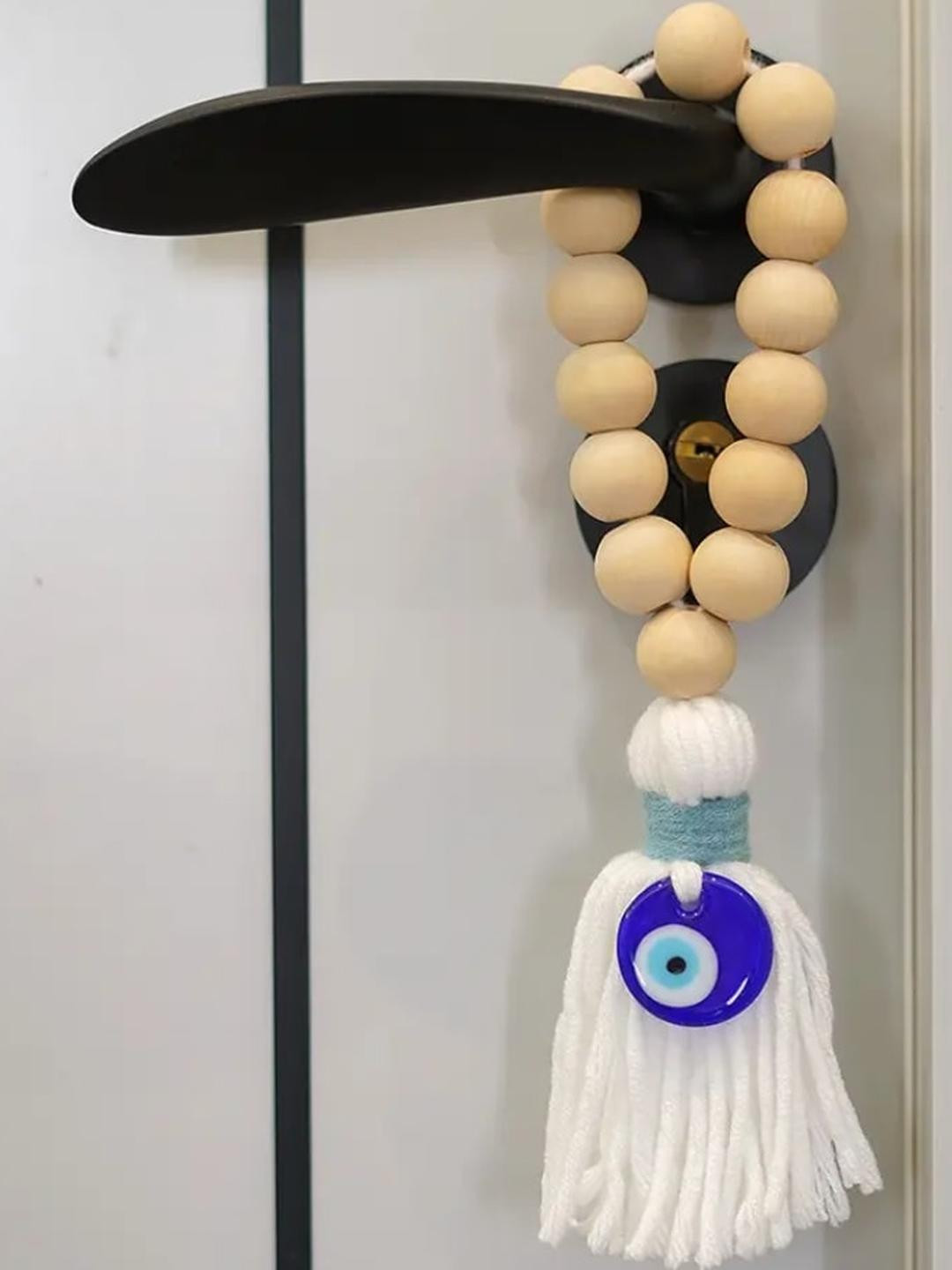 WARMINGO DE Beads Evil Eye Wood Tasselled Matte Hanging Hall Spiritual Wall Decor-8.7In