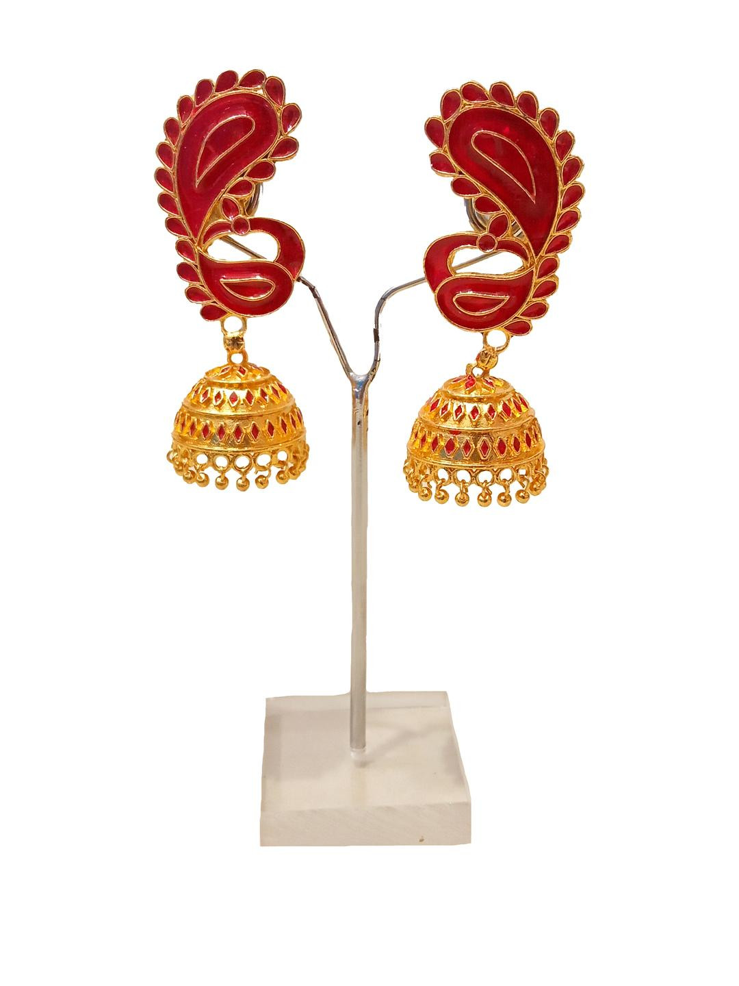 Balaji Gold Peacock Shaped Jhumkas Earrings