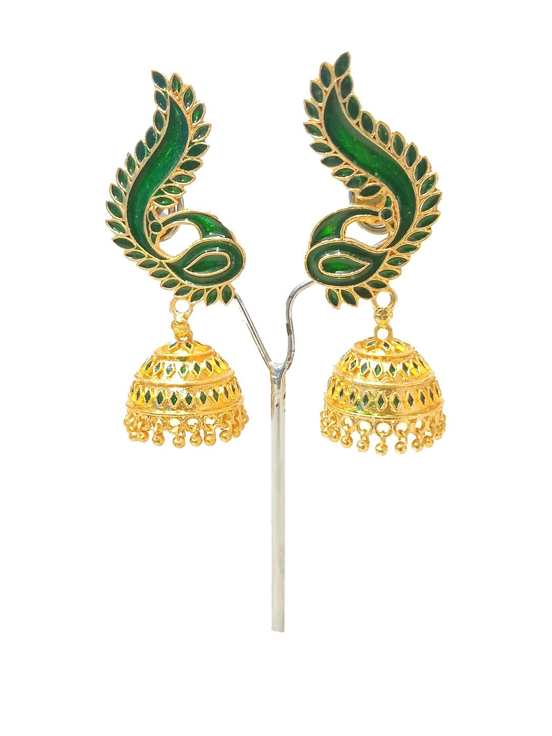 Balaji Gold Leaf Shaped Jhumkas Earrings