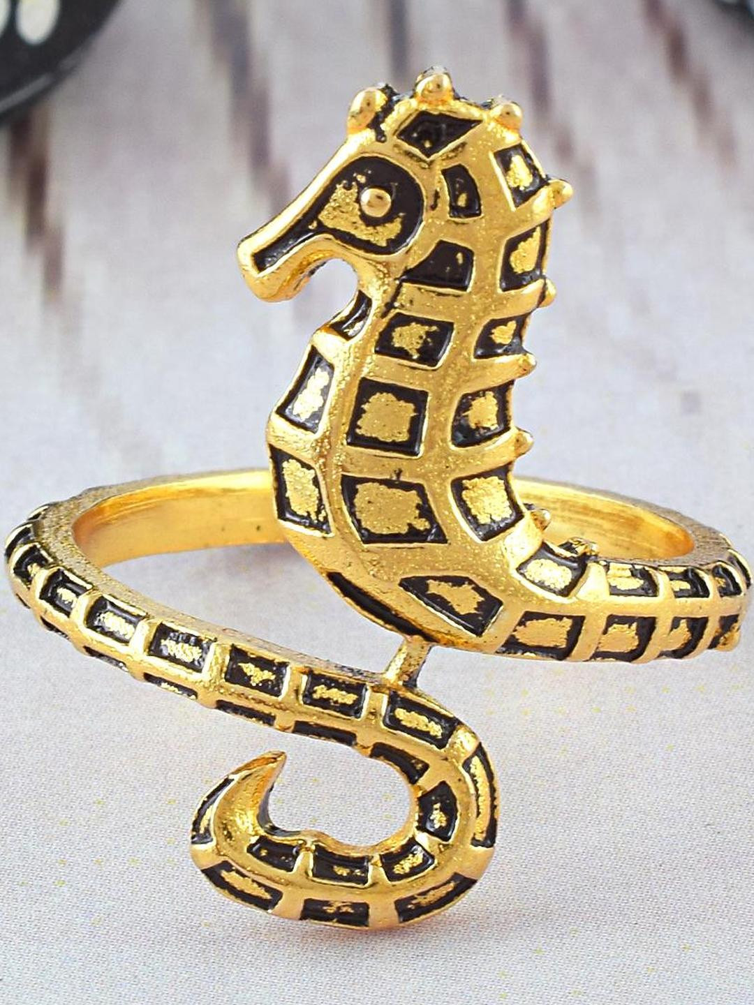 MEMOIR Antique Gold Plated Sea Horse Brass Finger Ring