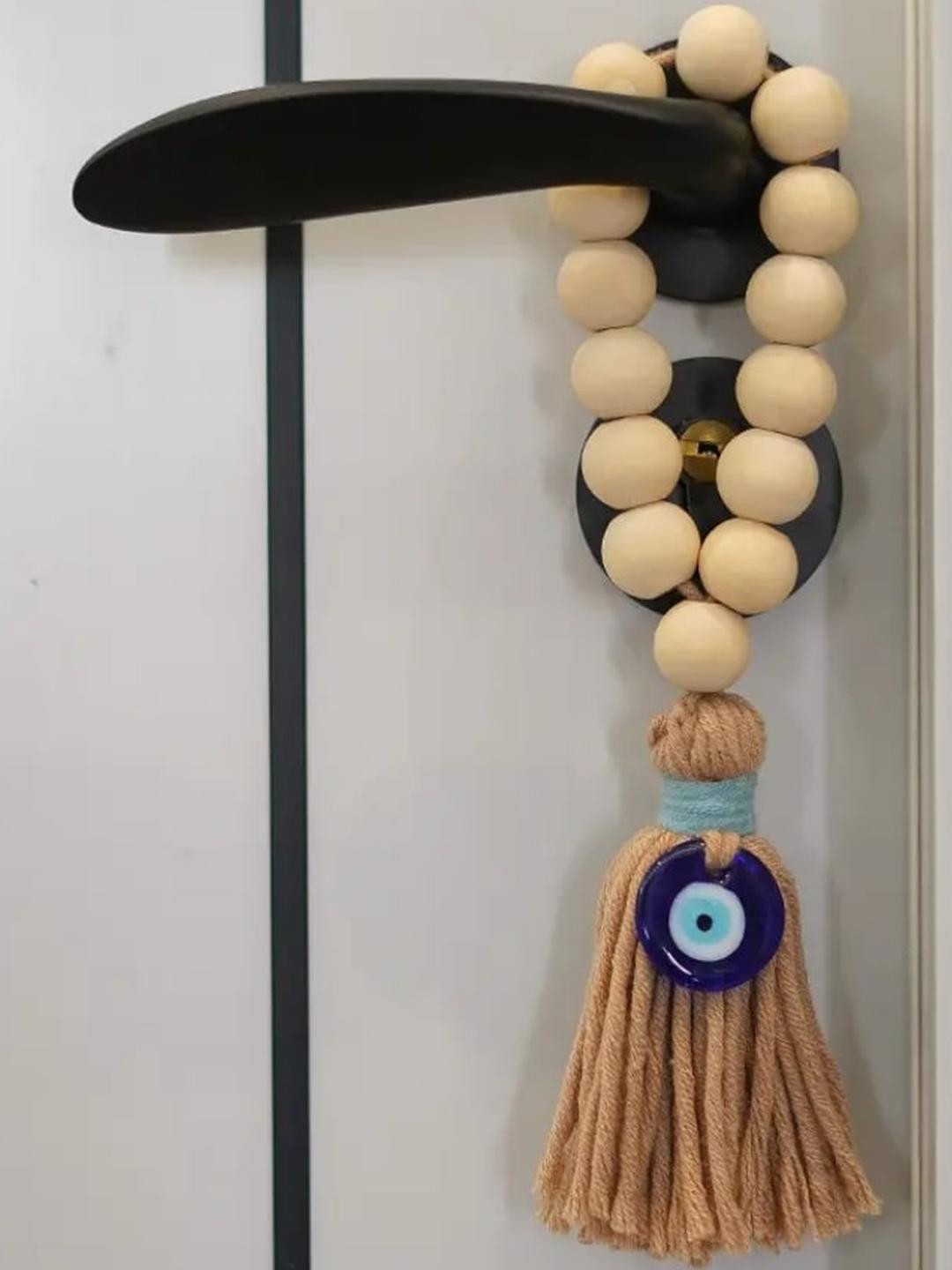 WARMINGO DE Beads Evil Eye Wood Tasselled Matte Hanging Hall Spiritual Wall Decor-8.7In