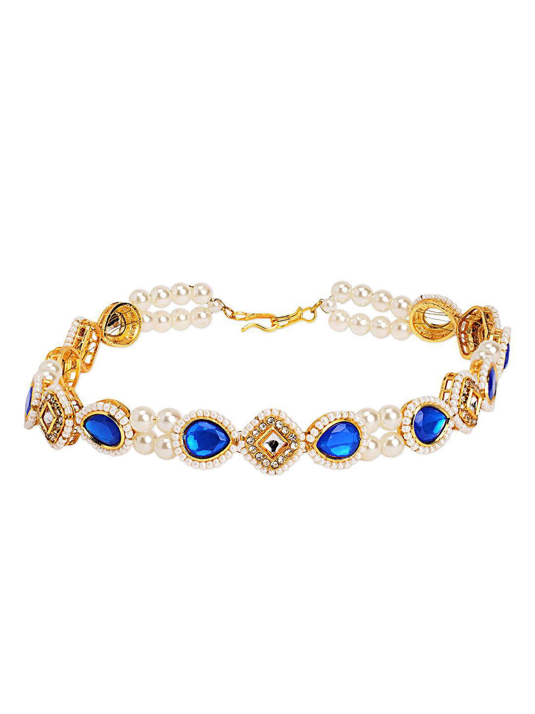 RIBBON CANDY Gold-Plated Artificial Stones & Beads Studded Head Chains Head Jewellery