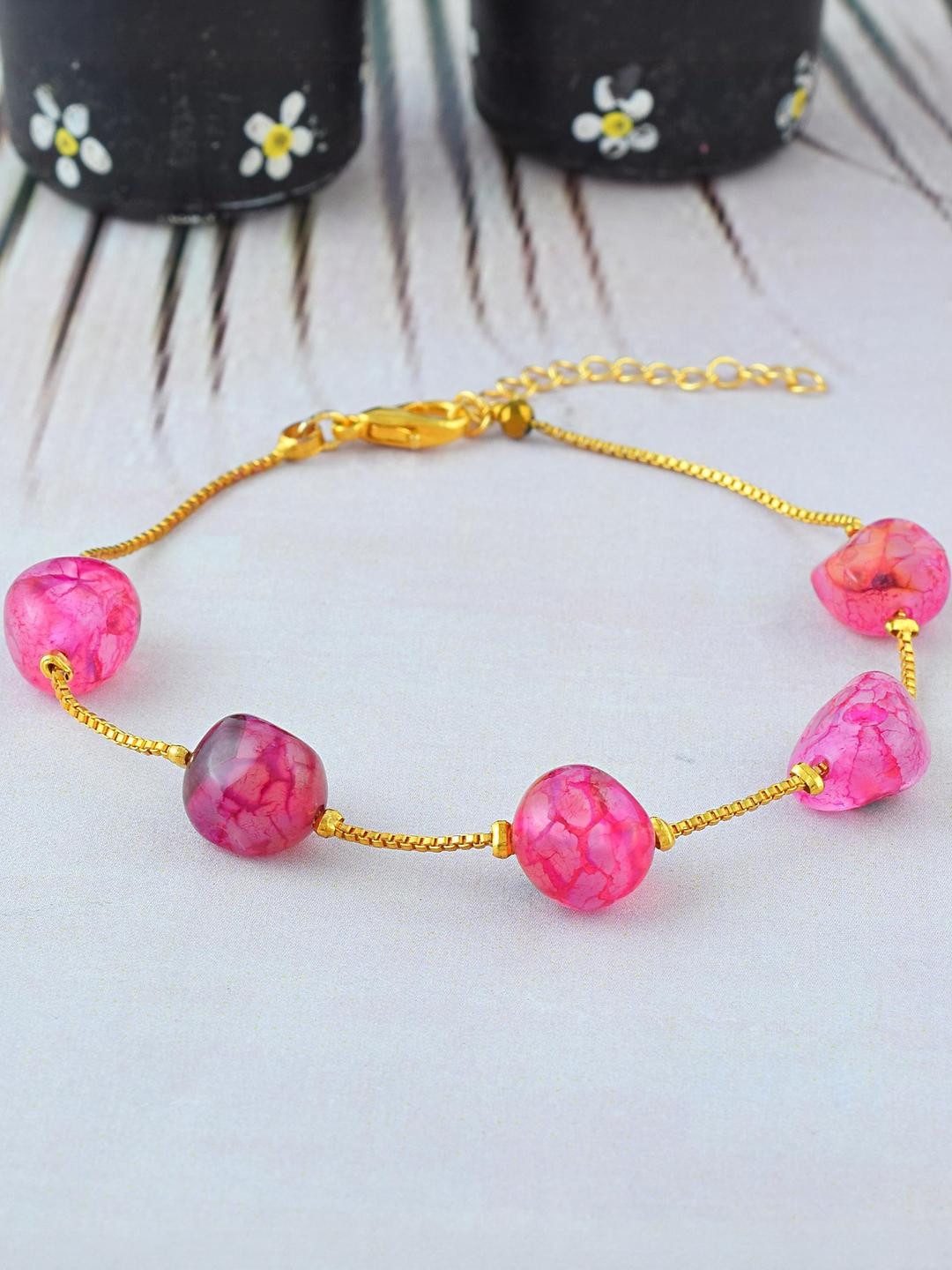 MEMOIR Women Ruby Bead Gold Pleated Bracelet