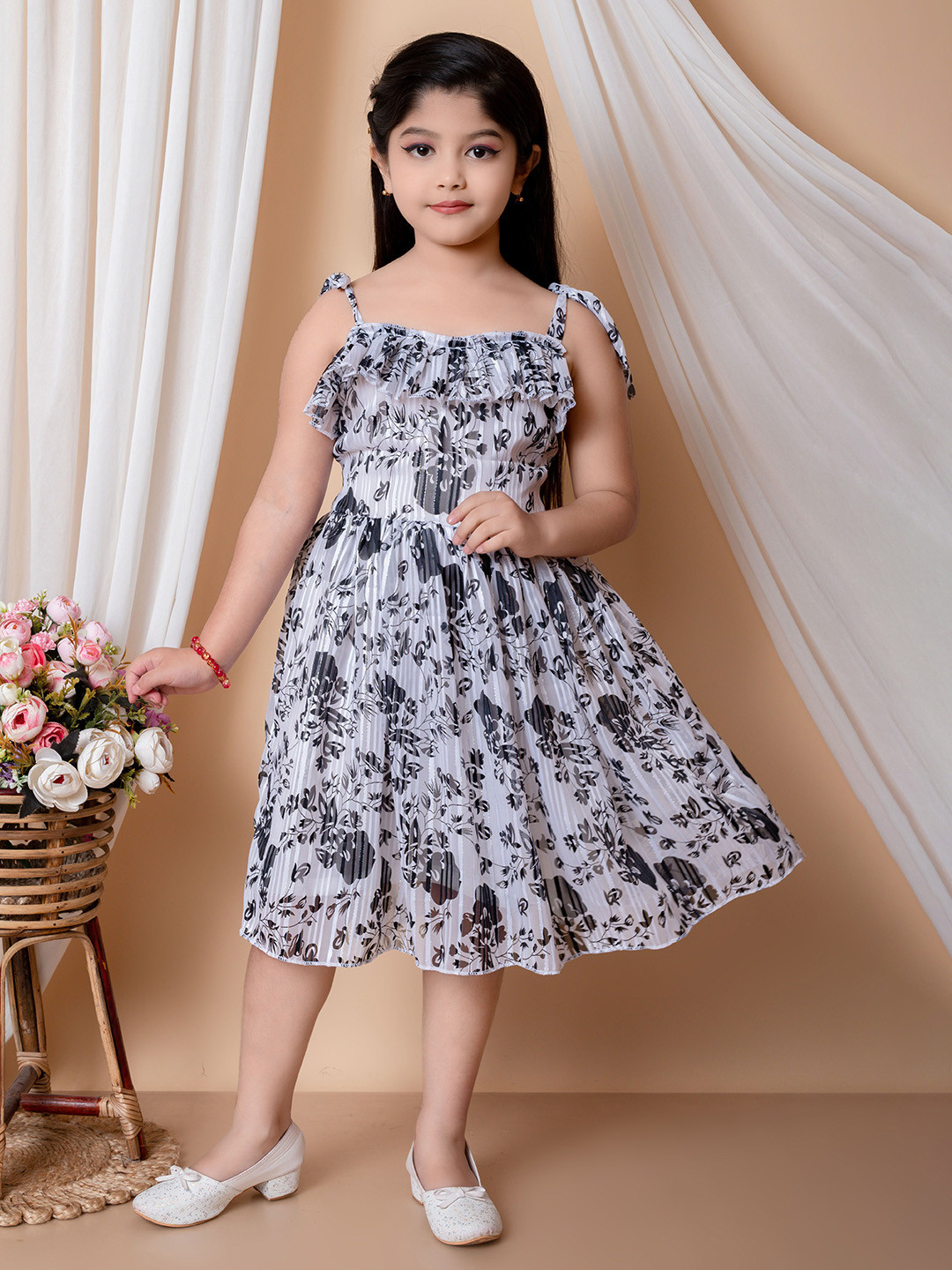 SPAMitude Women Floral Print Gathered or Pleated Fit & Flare Midi Dress