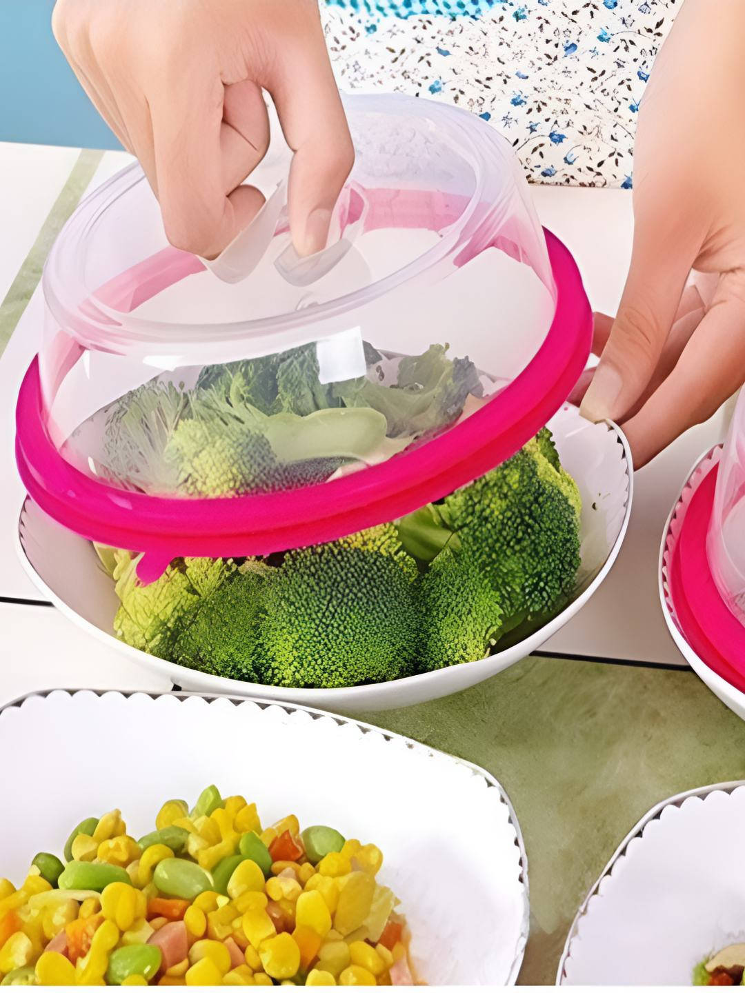upkaranwale Transparent & Pink Heating Silicone Fresh-Keeping Sealed Food Bowl Cover