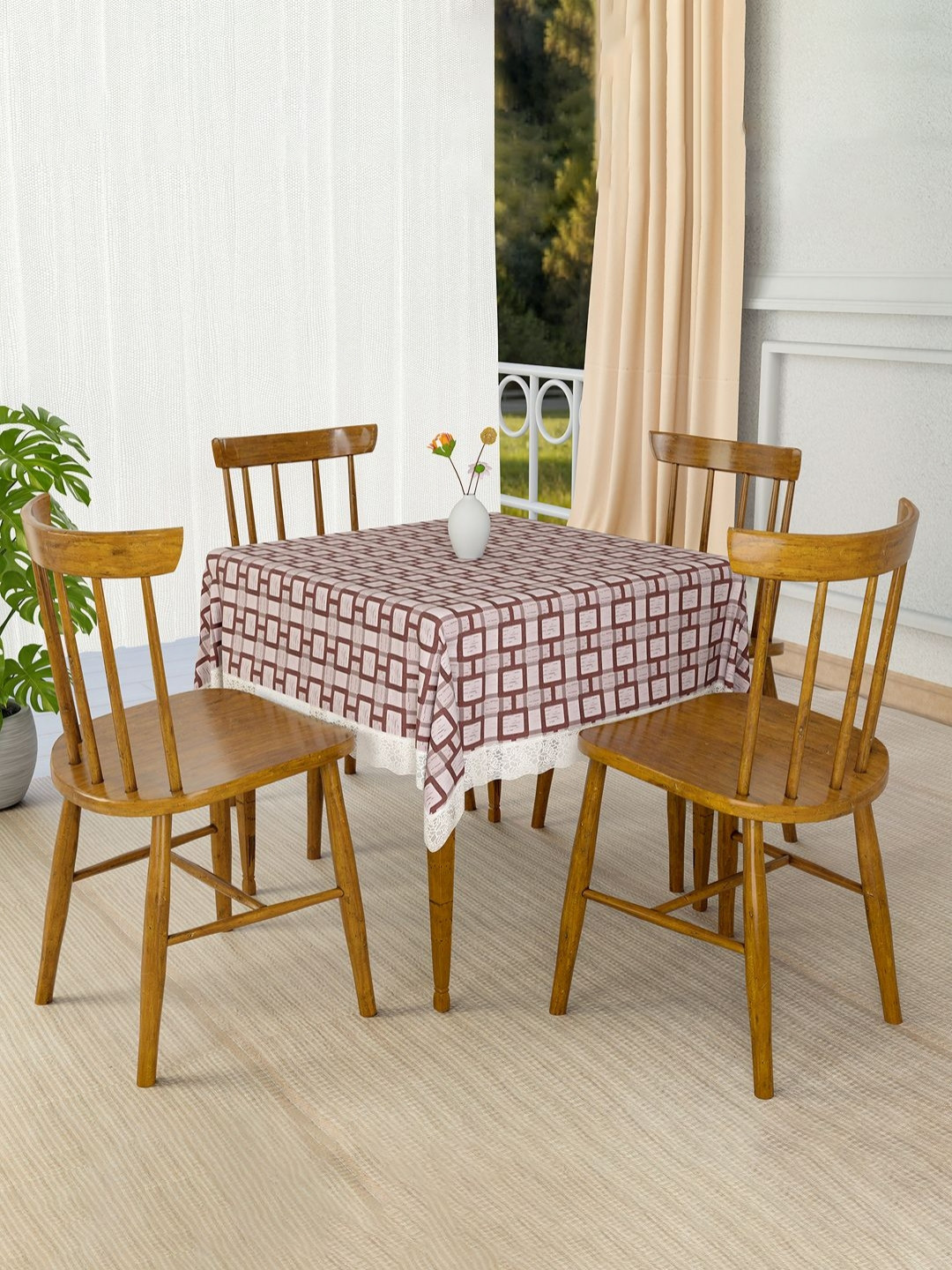 Myntra Elegant Homes Coffee Brown Geometric Waterproof 4-Seater Table Cover