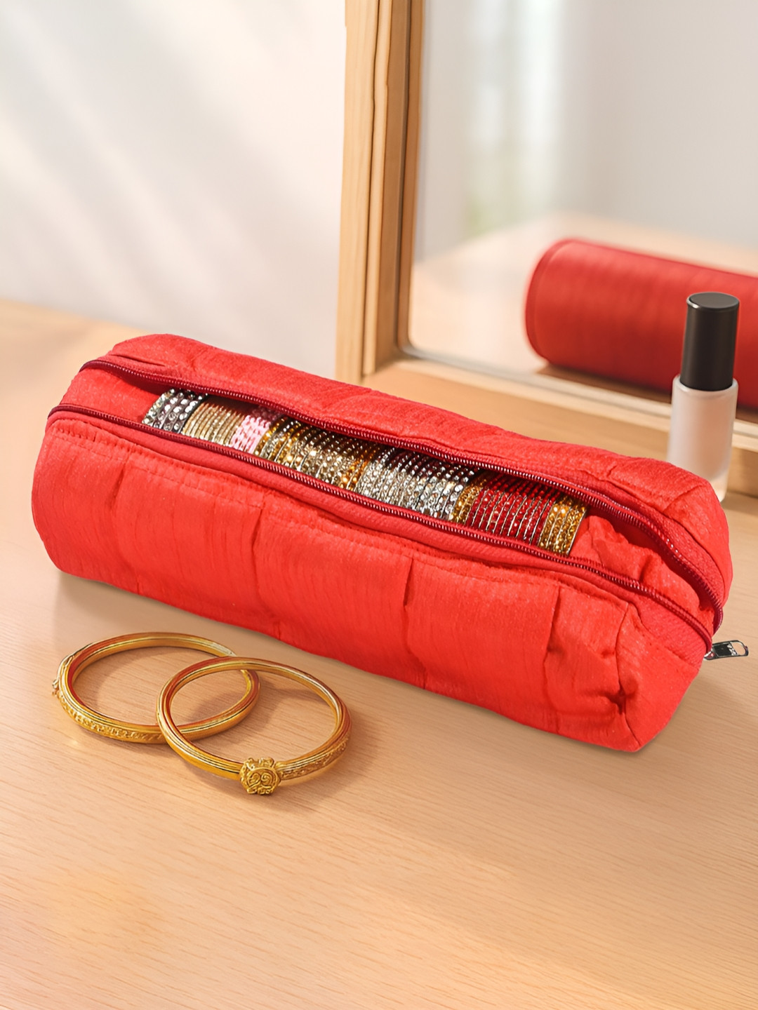 Aura Red Rod Bangle Box With Zip Jewellery Organiser