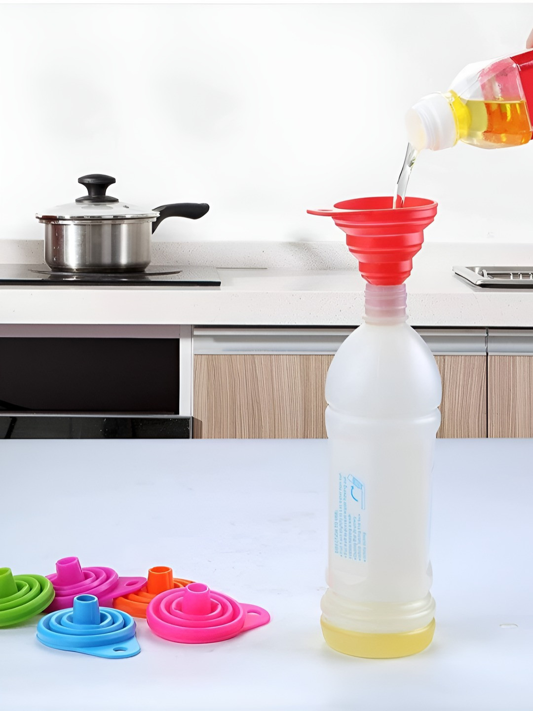 upkaranwale Blue Silicone Funnel With Handle