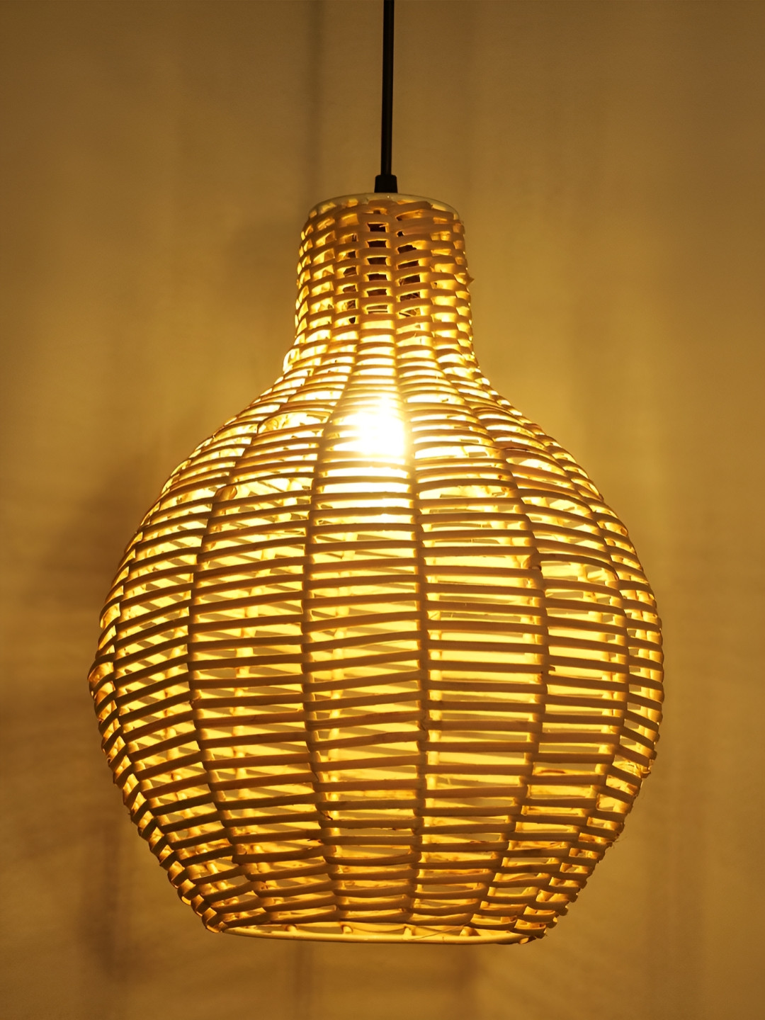Decazone Beige Rattan Hanging Wooden Boho Ceiling Lamp