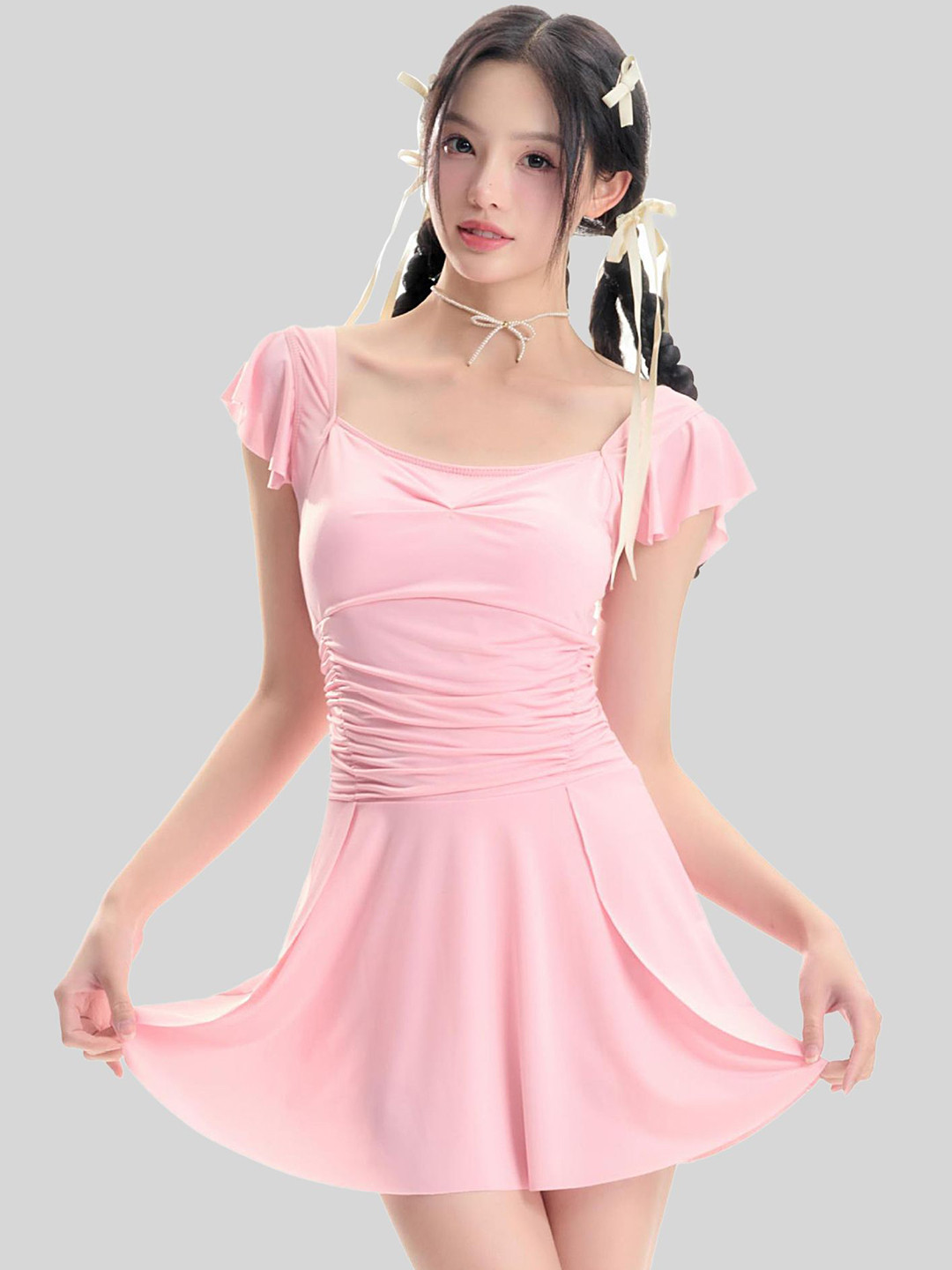 LULU & SKY A-Line Scoop Neck Ruched Swimming Dress