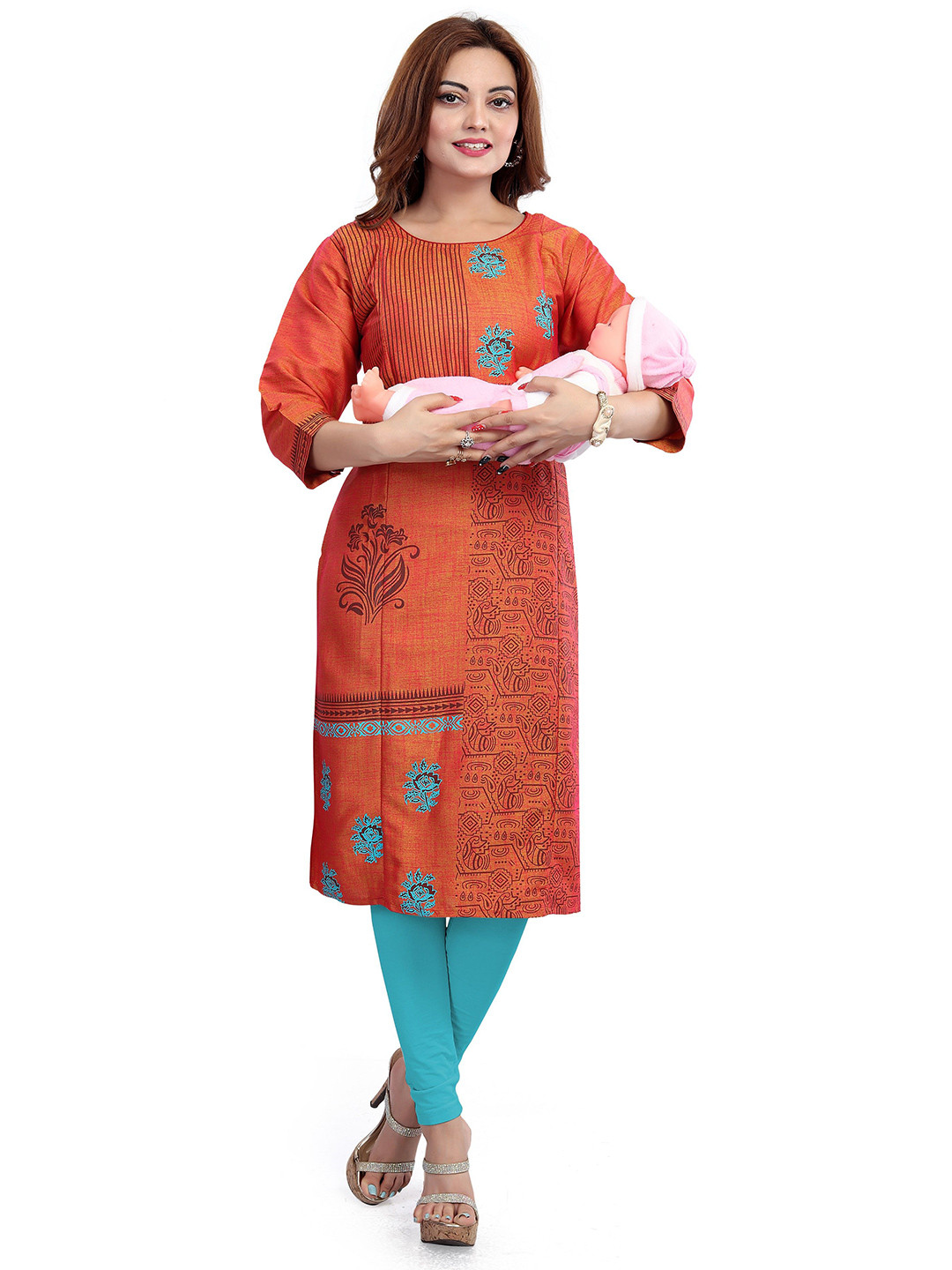 B2F Manufacturing & Designing Kurti Ethnic Motifs Print Round Neck Maternity Kurtis