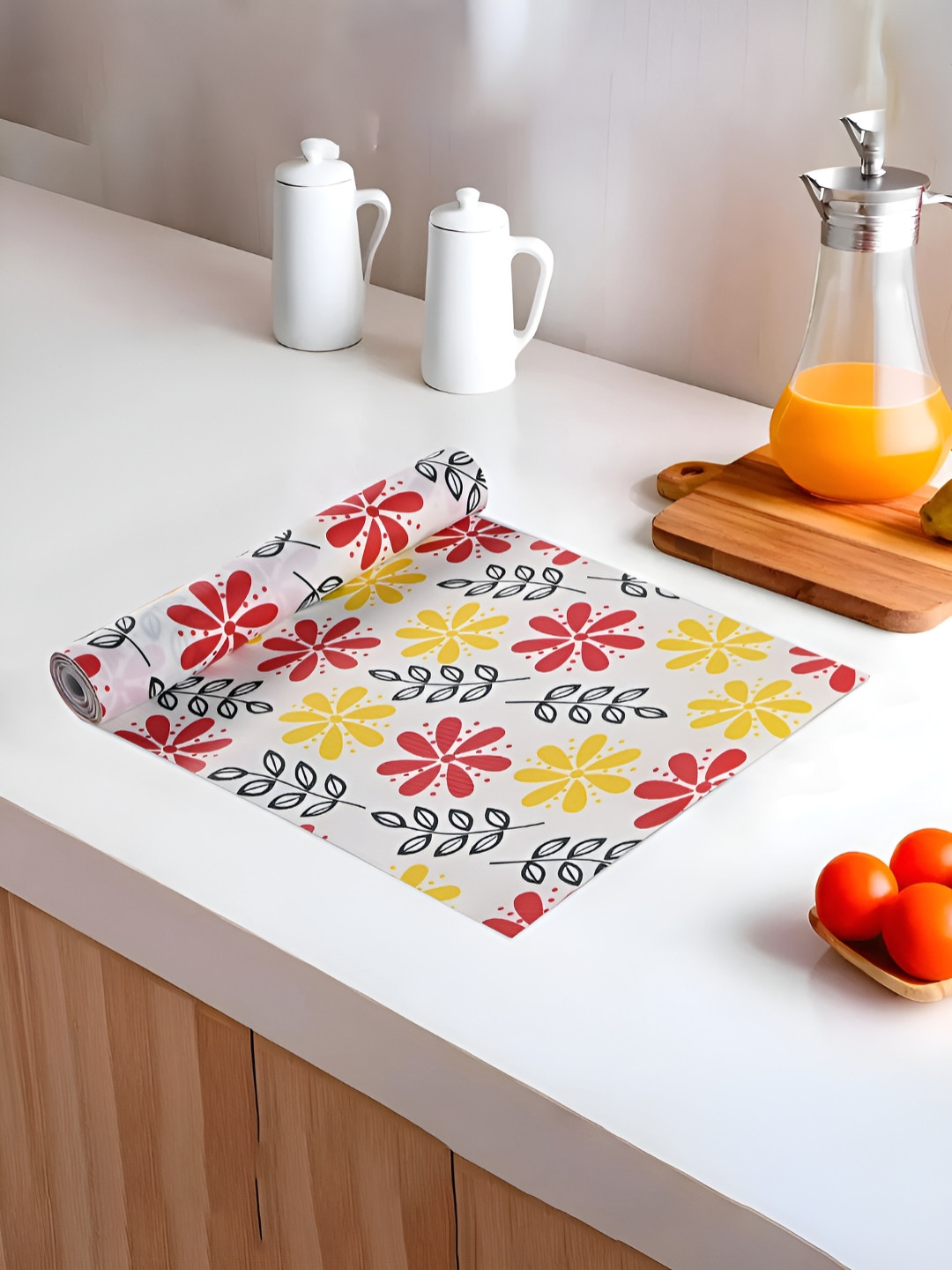 Myntra Elegant Homes White & Red Printed Shelf Liner Organiser