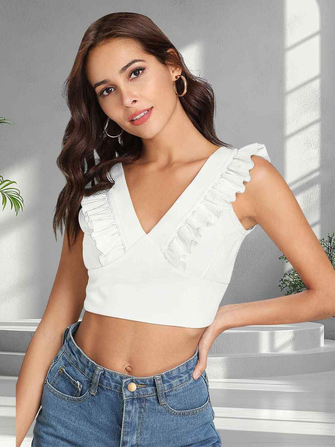 DressBerry Women Solid Ruffles Tank Crop Top