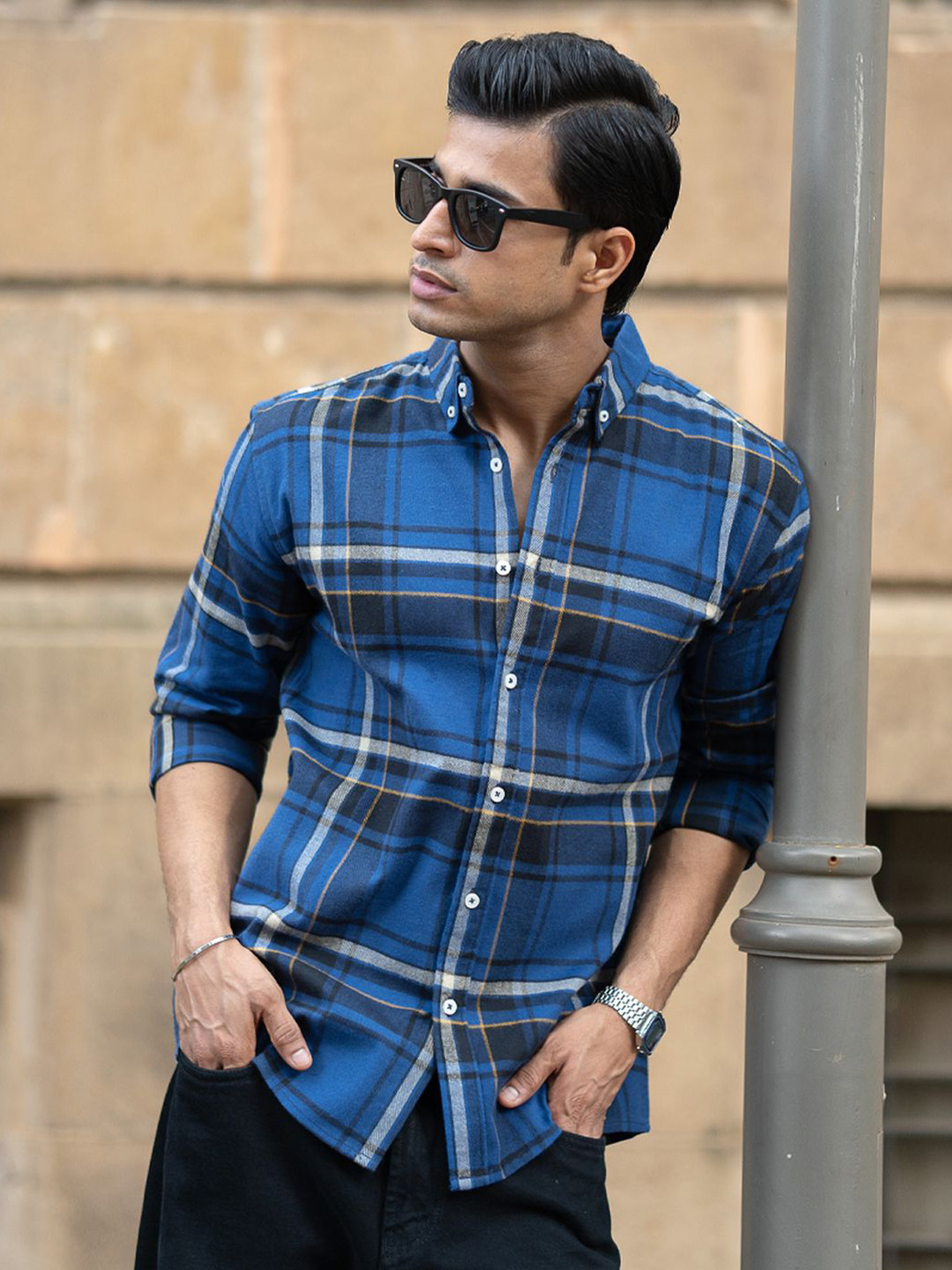 Powerlook Flannel Checked Long Sleeves Pure Cotton Shirt