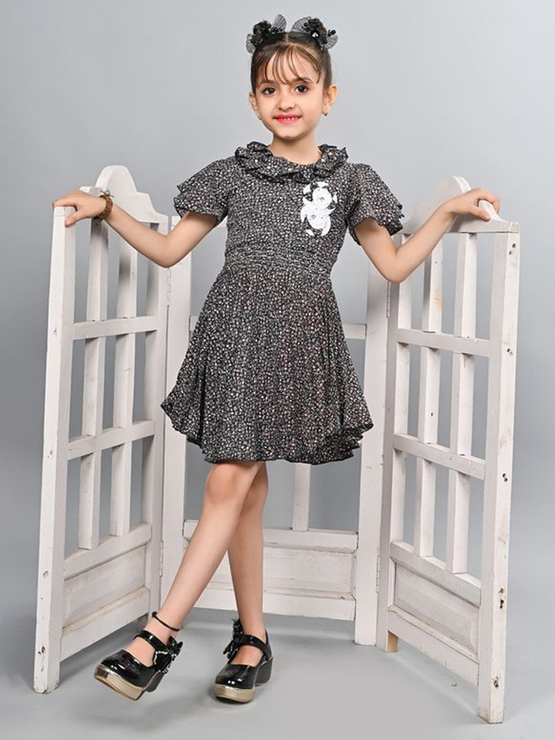 VALUE CREATION Girls Printed Round Neck Fit and Flare Dress