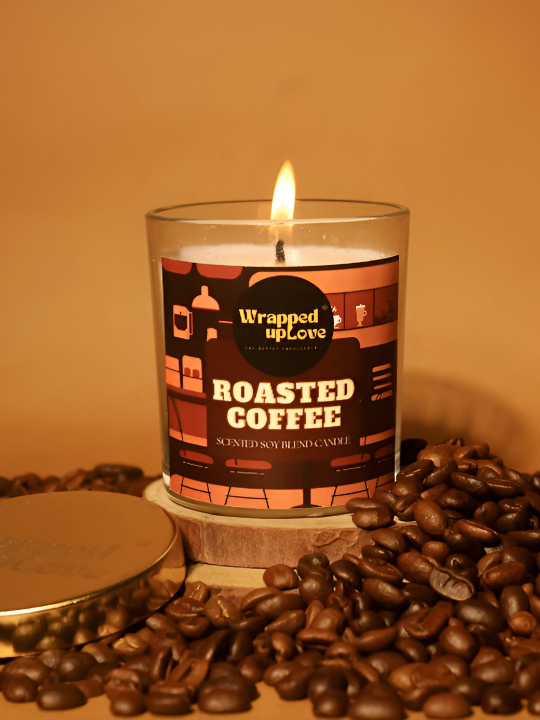 Wrapped up Love Brown Roasted Coffeee Scented 1 Wick Solid Geometric Regular Jar Candles