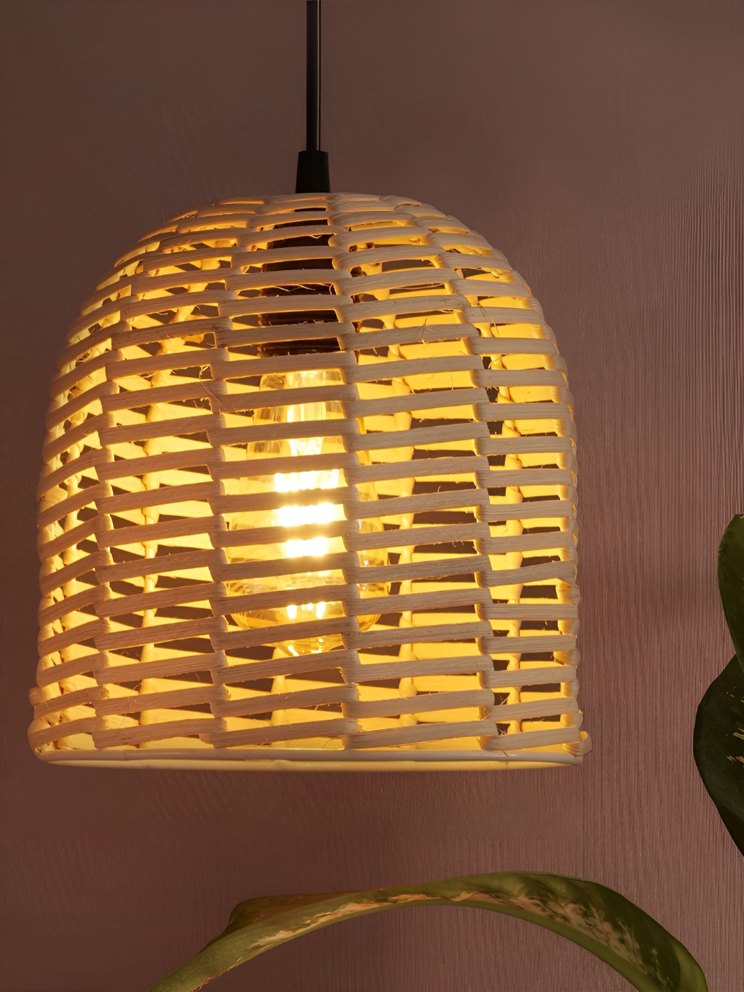 Decazone Beige Rattan Pendant Light Natural Domed Chandelier Hanging Lamp
